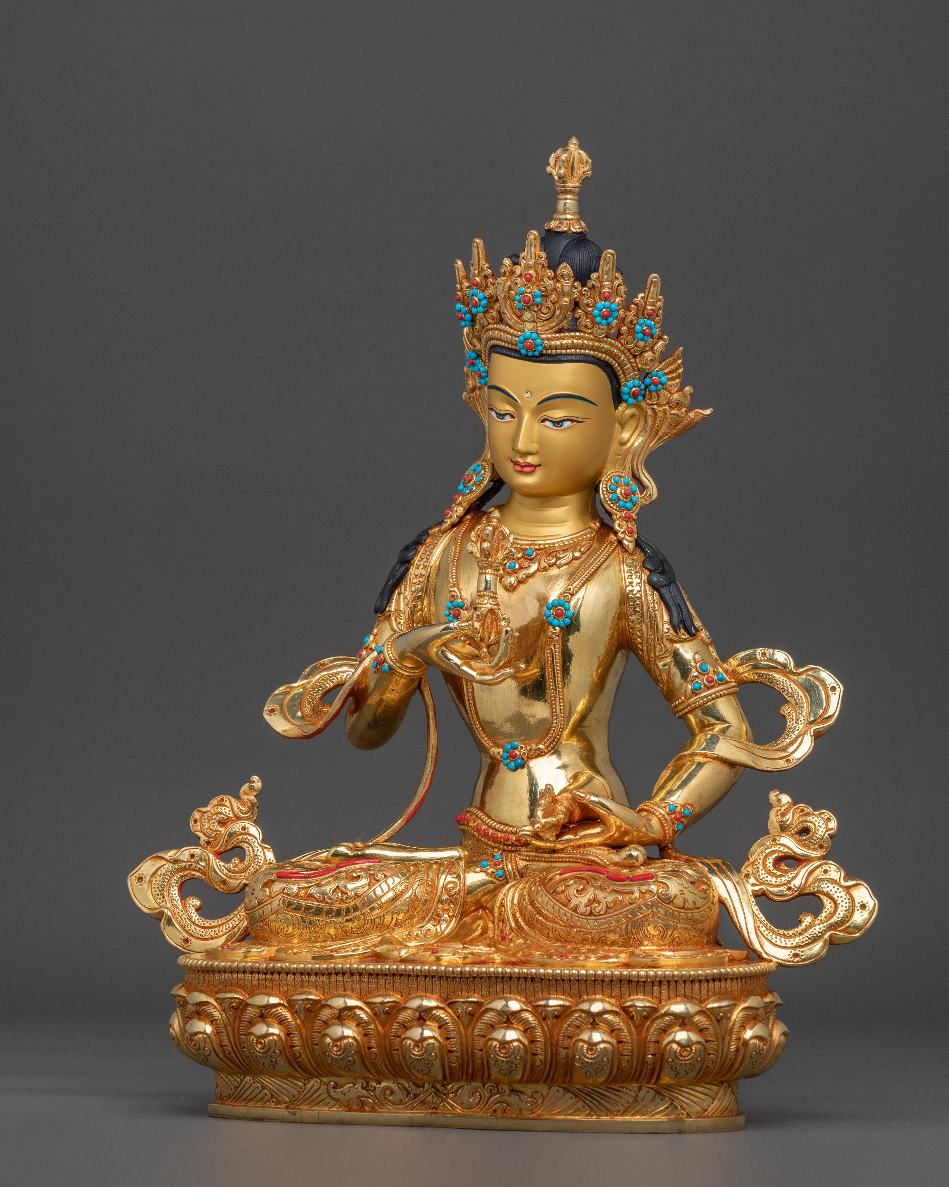 Vajrasattva Vajrayana Practice Sculpture in Gleaming Gold