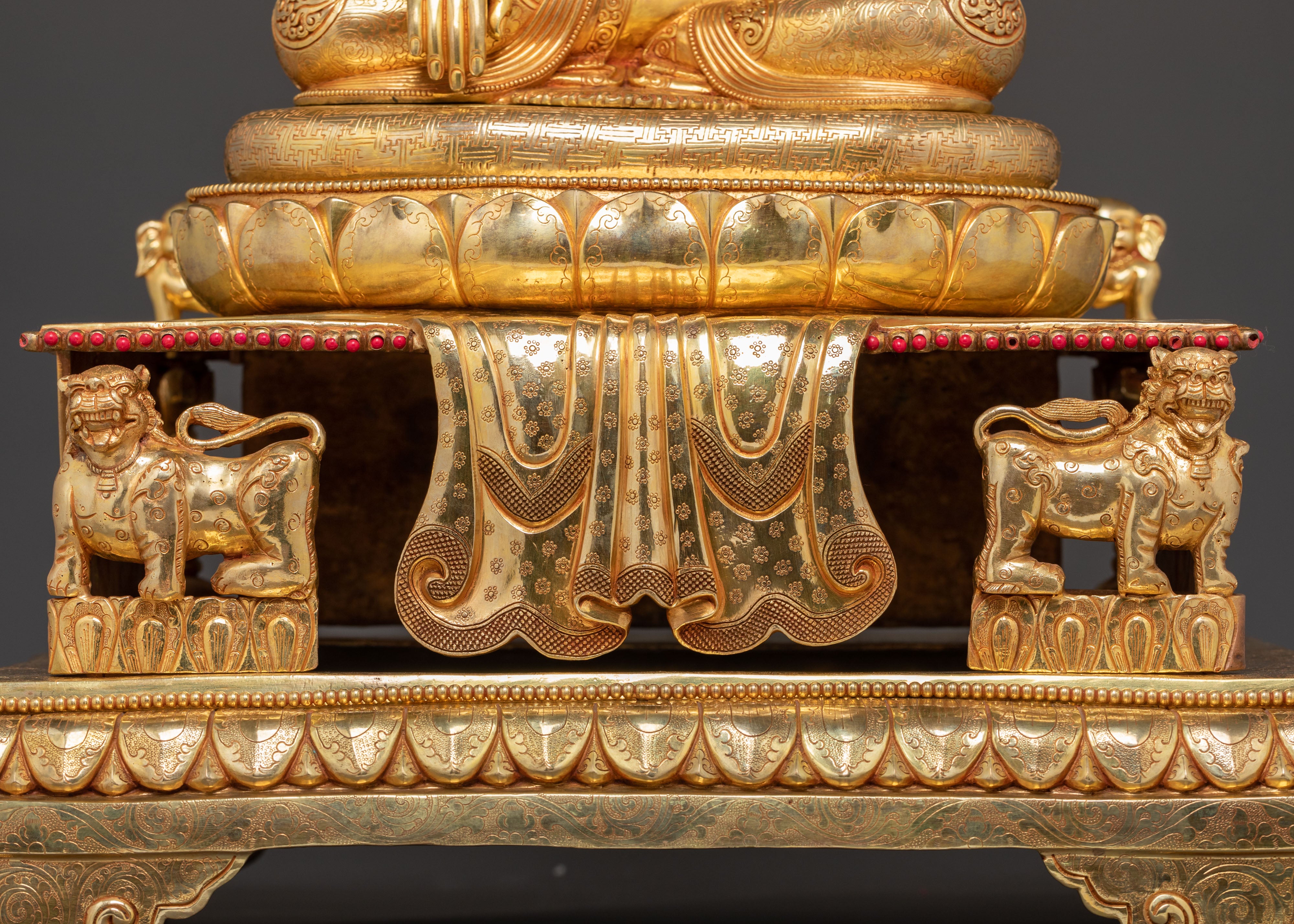 Sacred Statue of Shakyamuni Buddha in Throne – 24K Gold Gilded Artistry