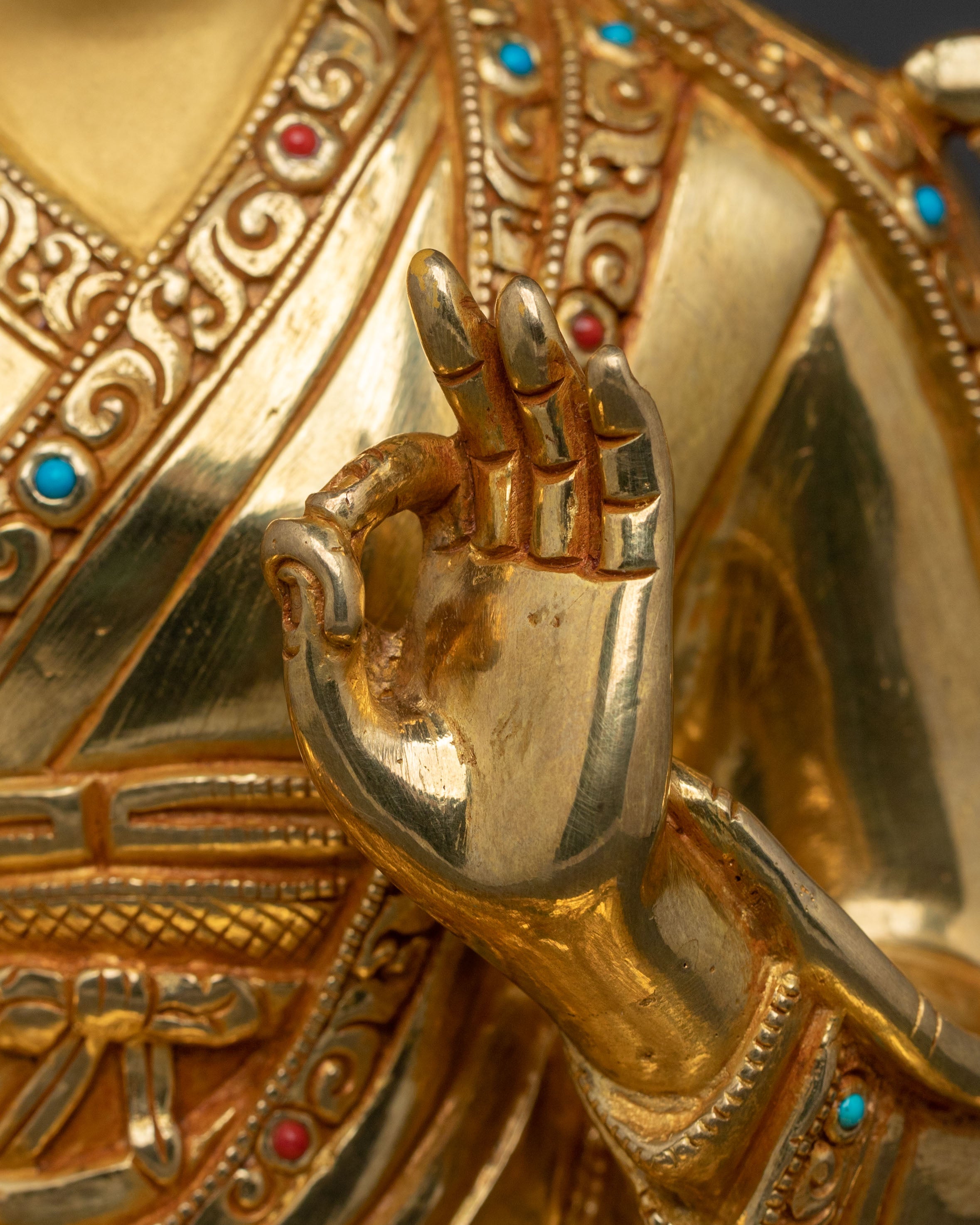 Shakya Master: 24K Gold Gilded Enlightenment Statue Set