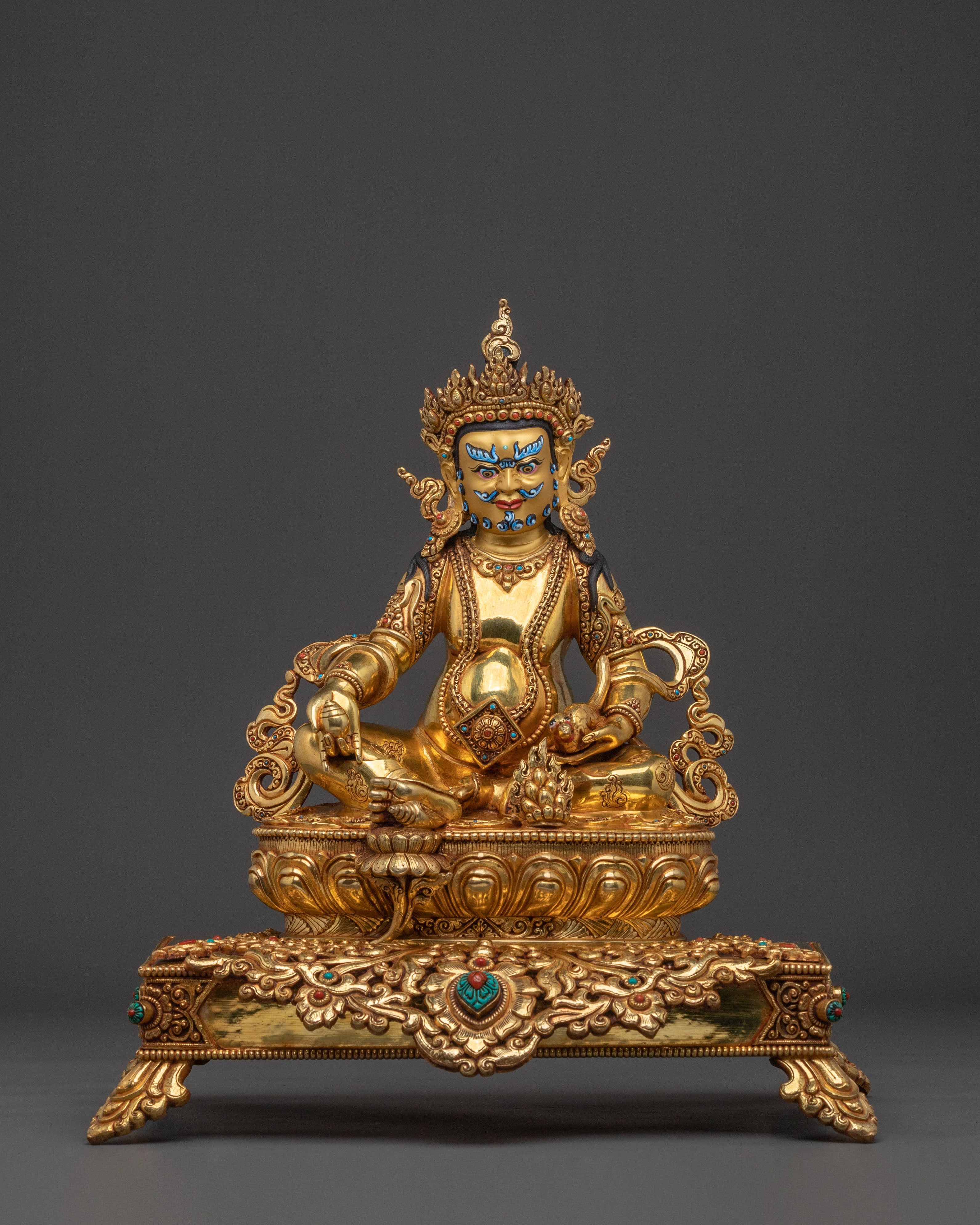 Yellow Dzambhala Statue on Throne | Wealth Deity
