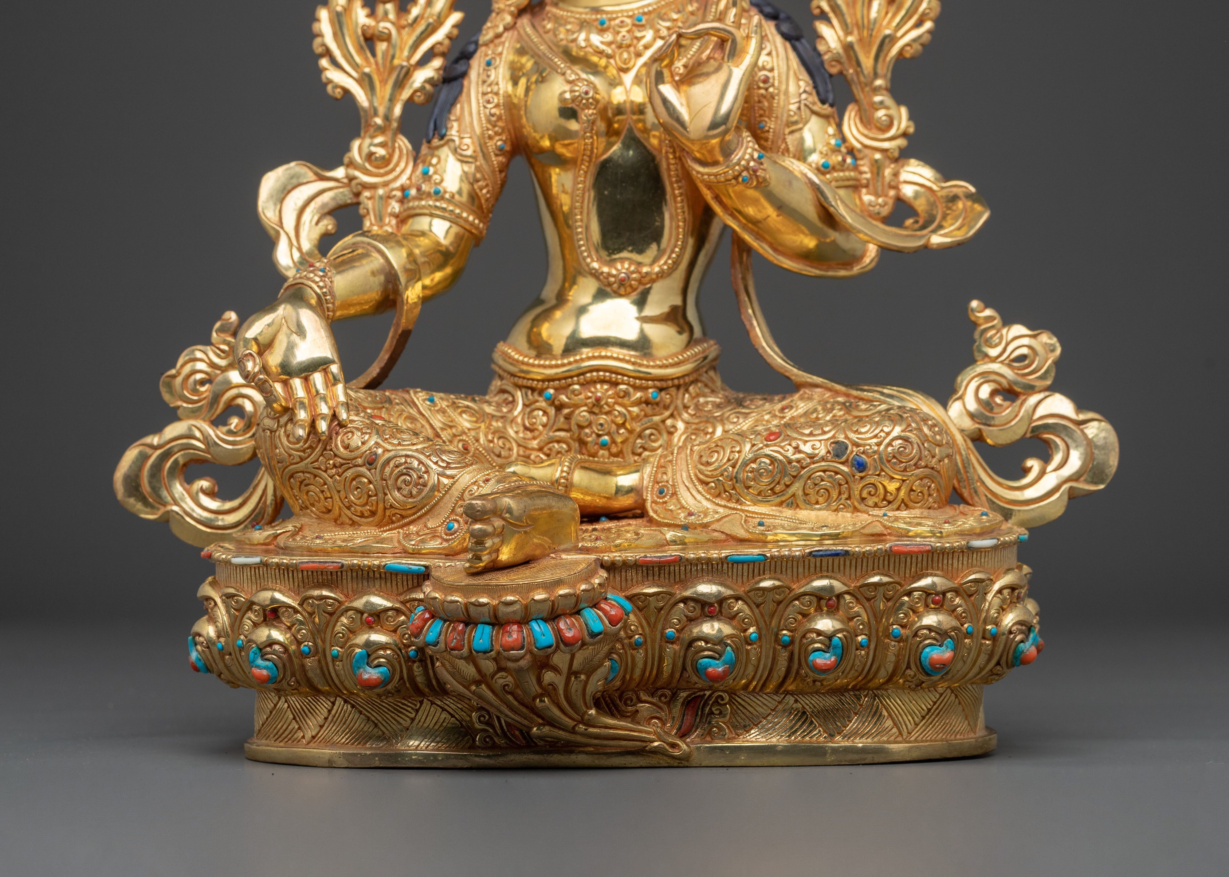 Green Tara Peaceful Statue | 24K Gold Gilded Guardian