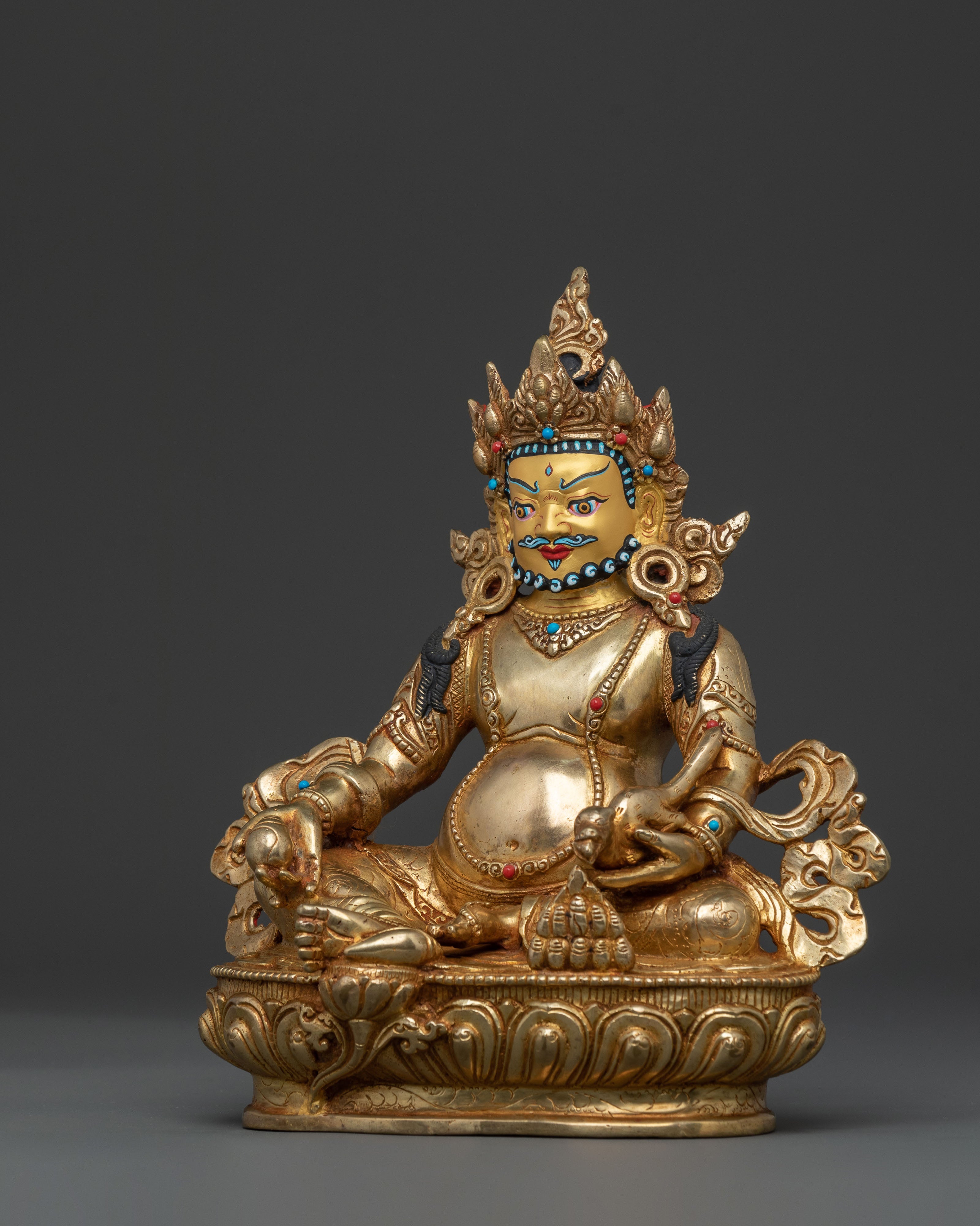 Guardian of Prosperity Dzambhala Statue, Gold Gilded