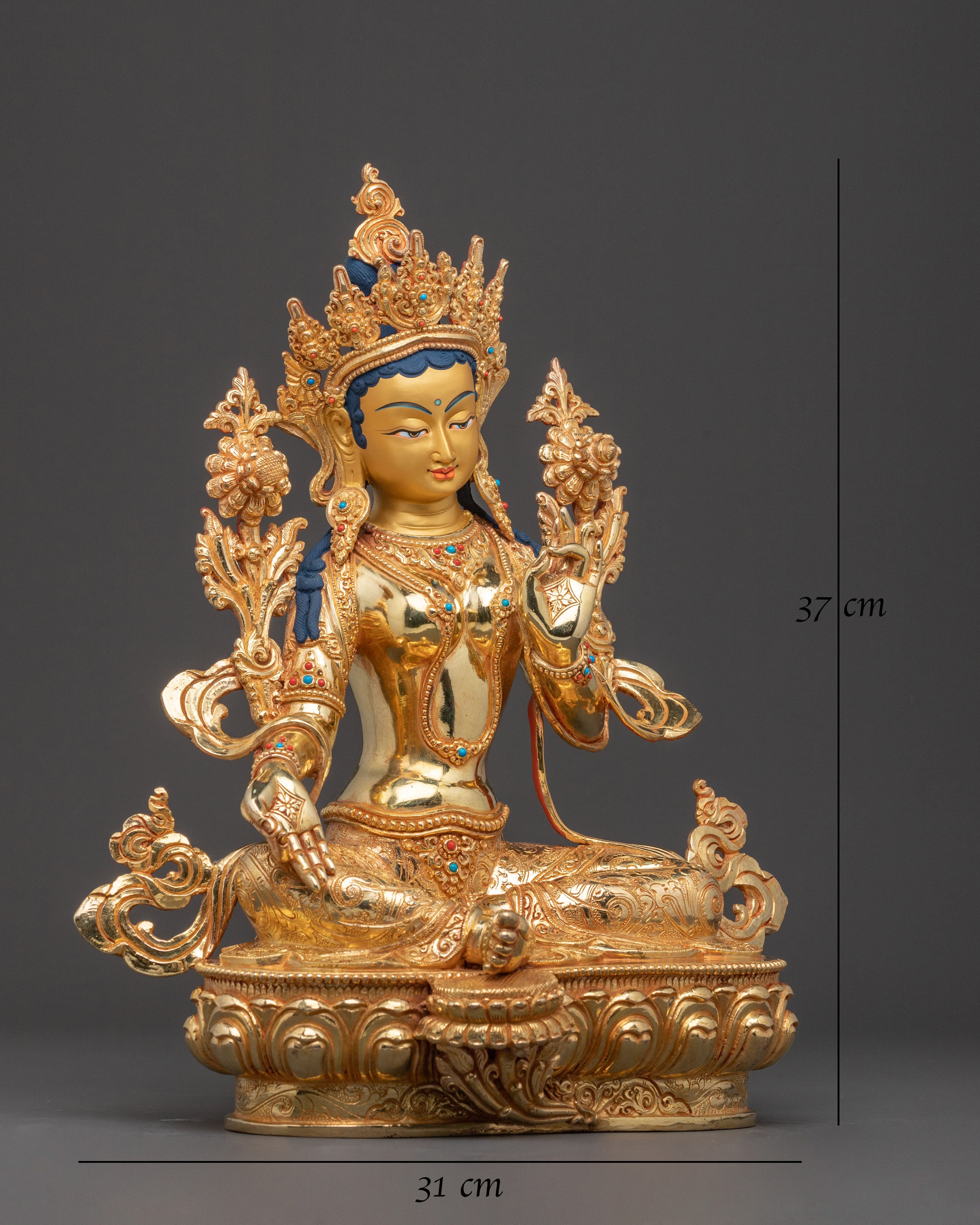 Sacred Statue of Mother Shyama Tara – Hand-Gilded Copper Statue