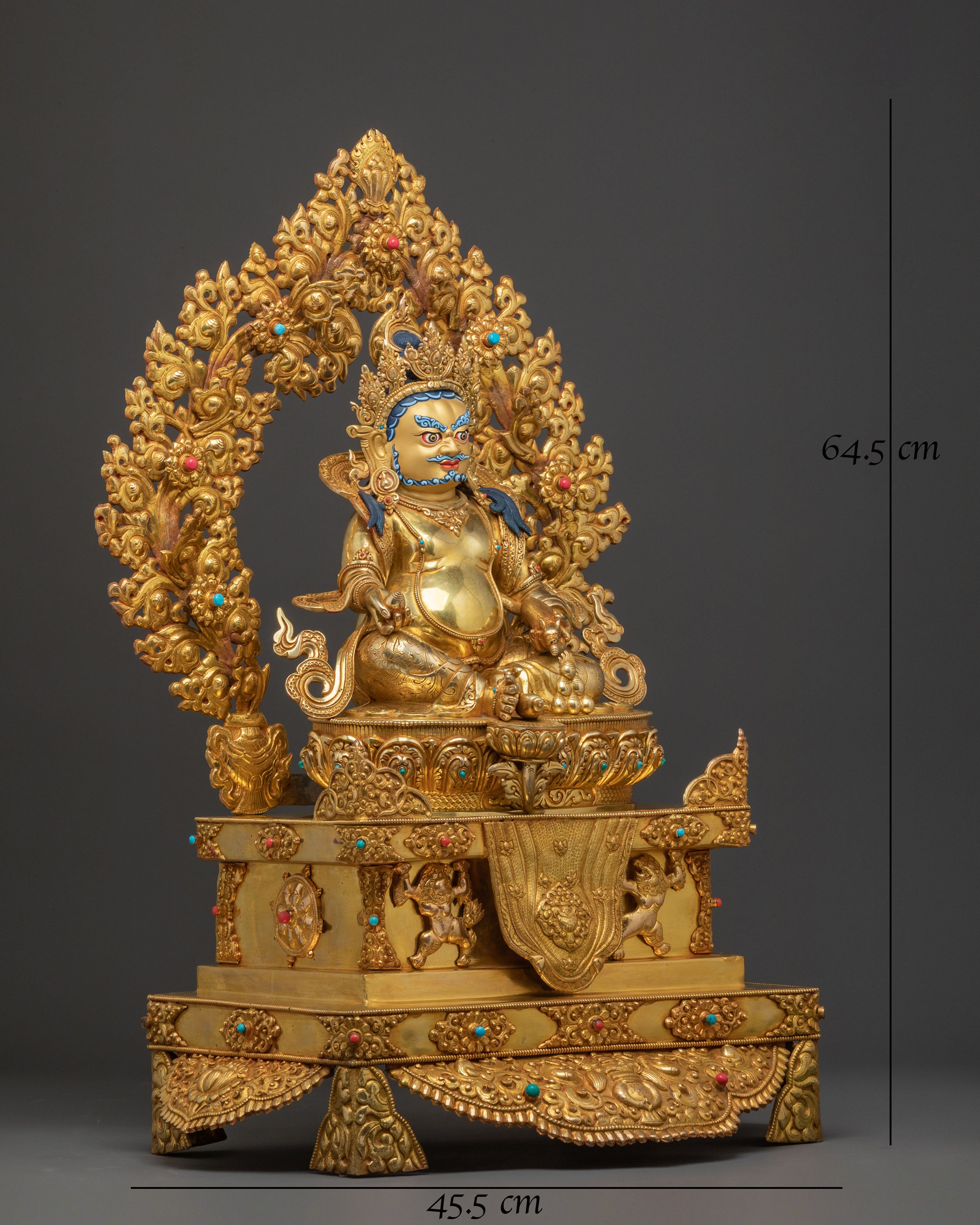 Handcrafted Dzambala Statue on Throne | Buddhist God of Wealth