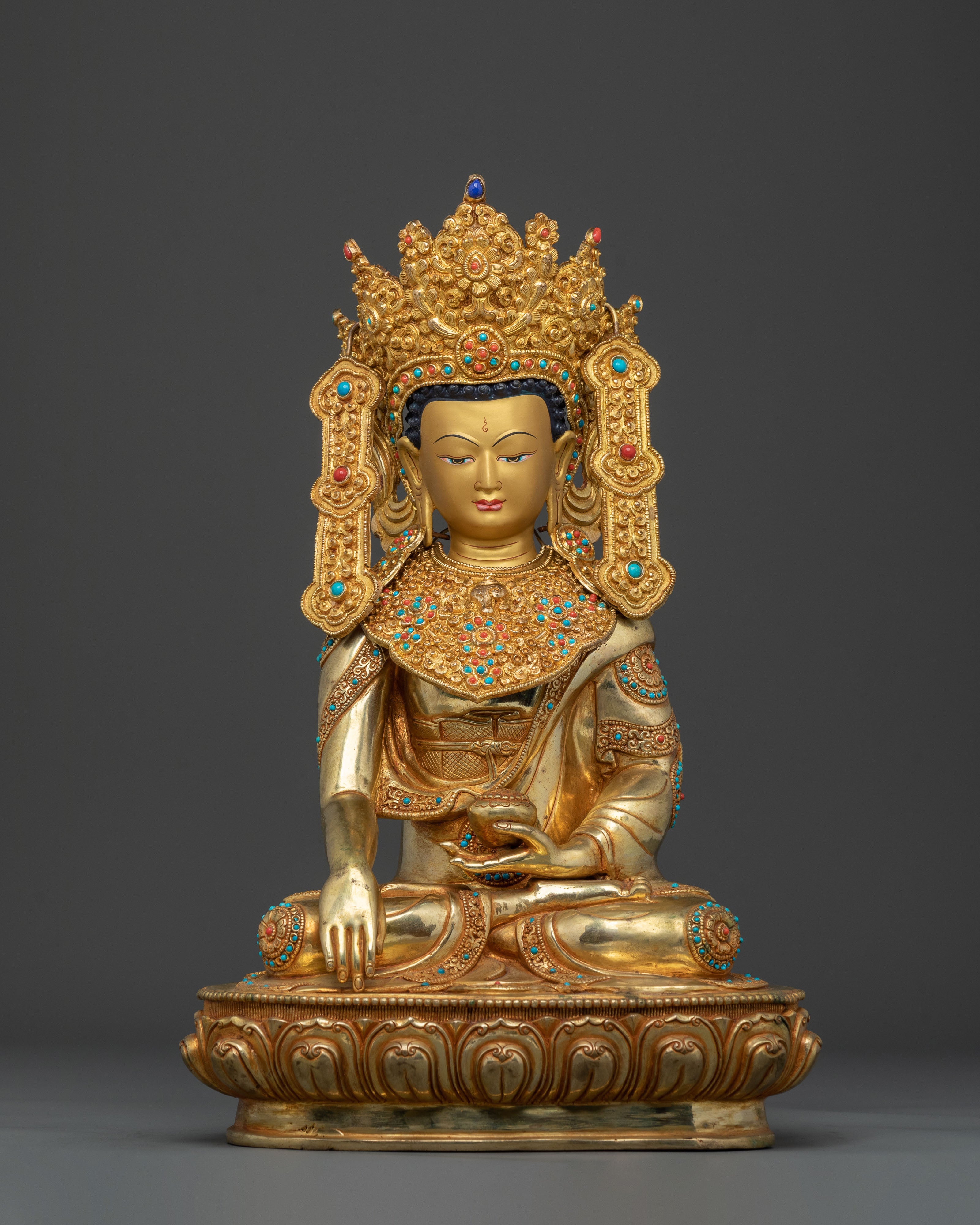 Buddhist Crown Shakyamuni Statue | 24k Gold Glided