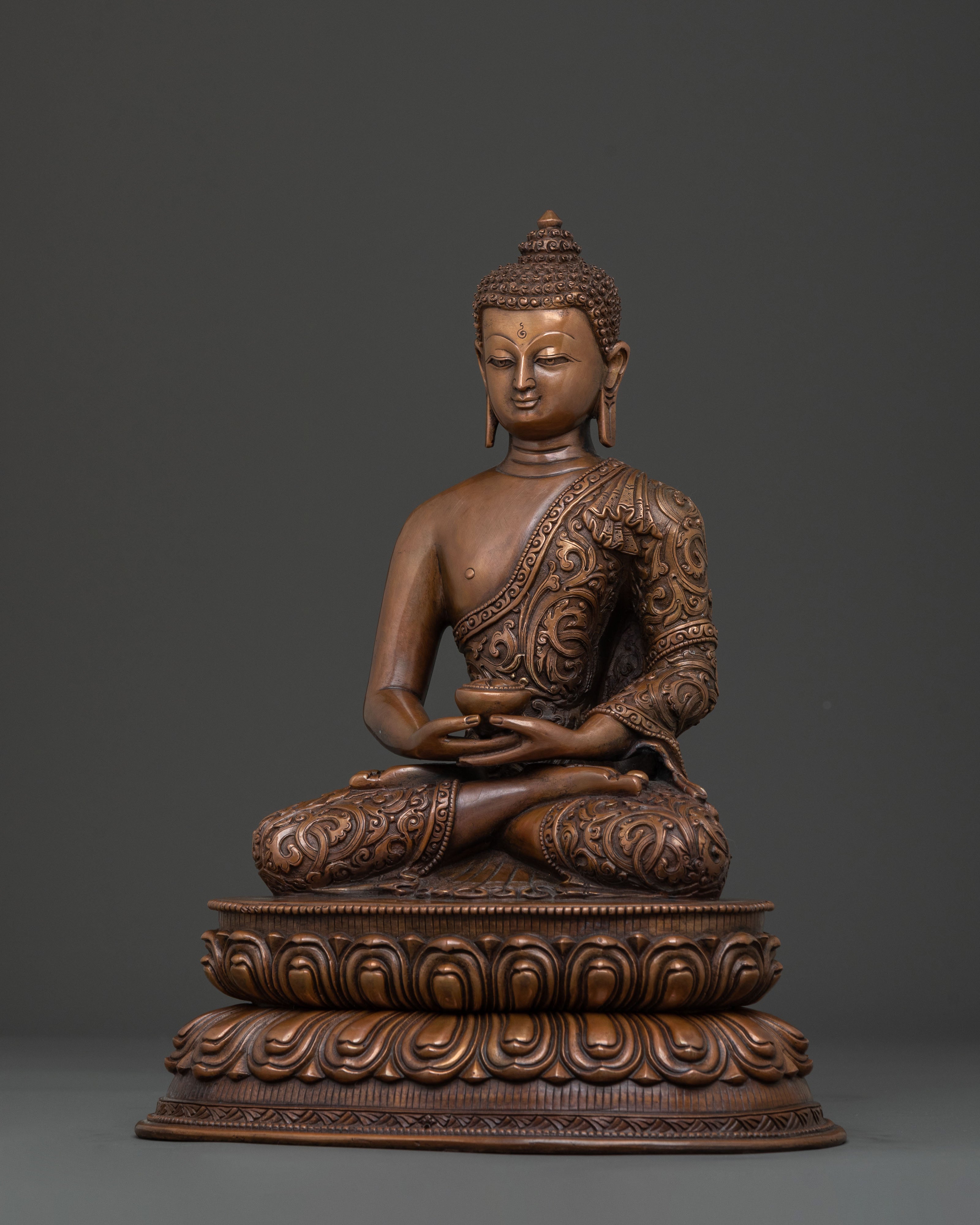 Amitabha Buddha Serene Compassion Statue in Oxidized Copper