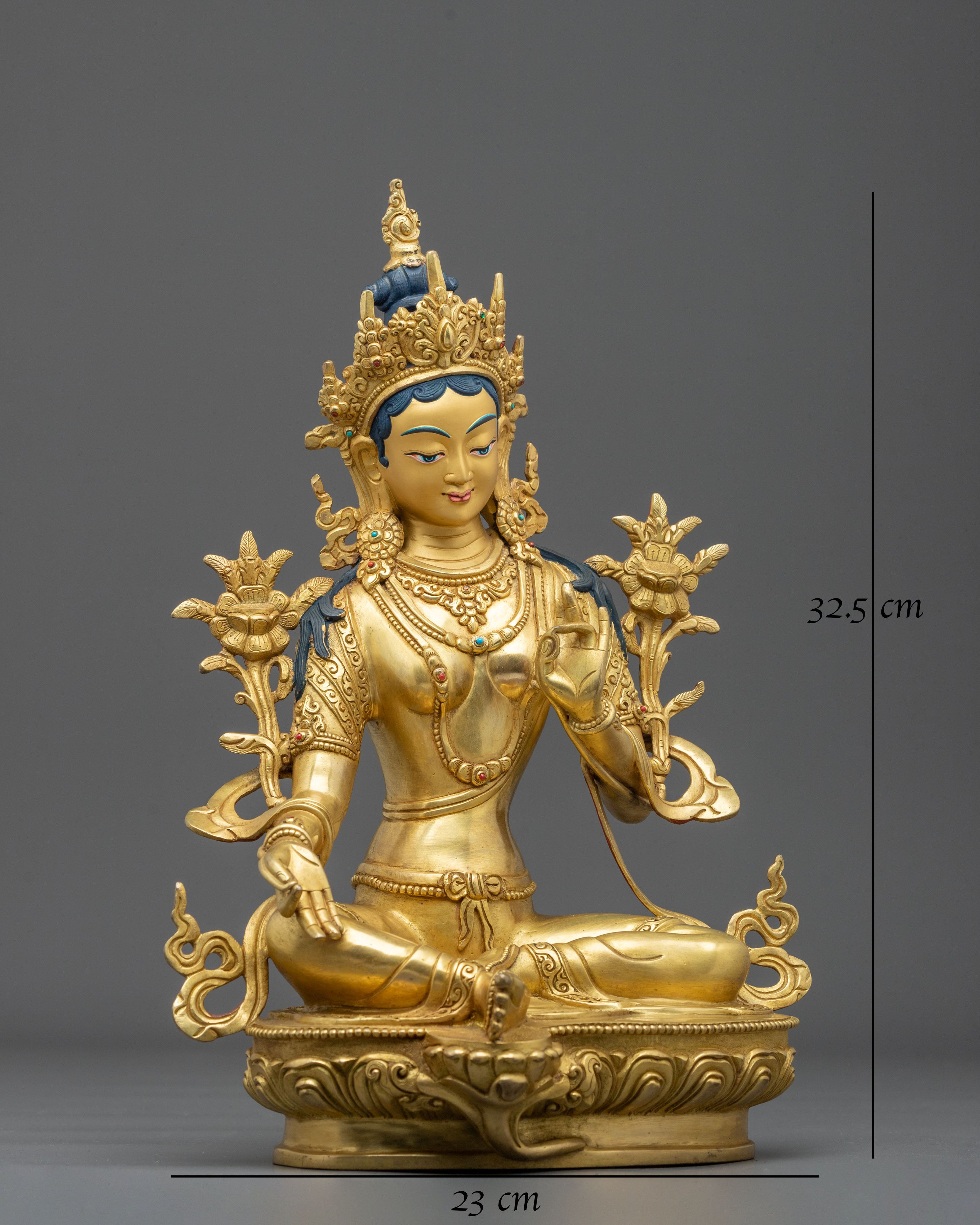 Protector Green Tara Himalayan Sculpture: 24K Gold Gilded