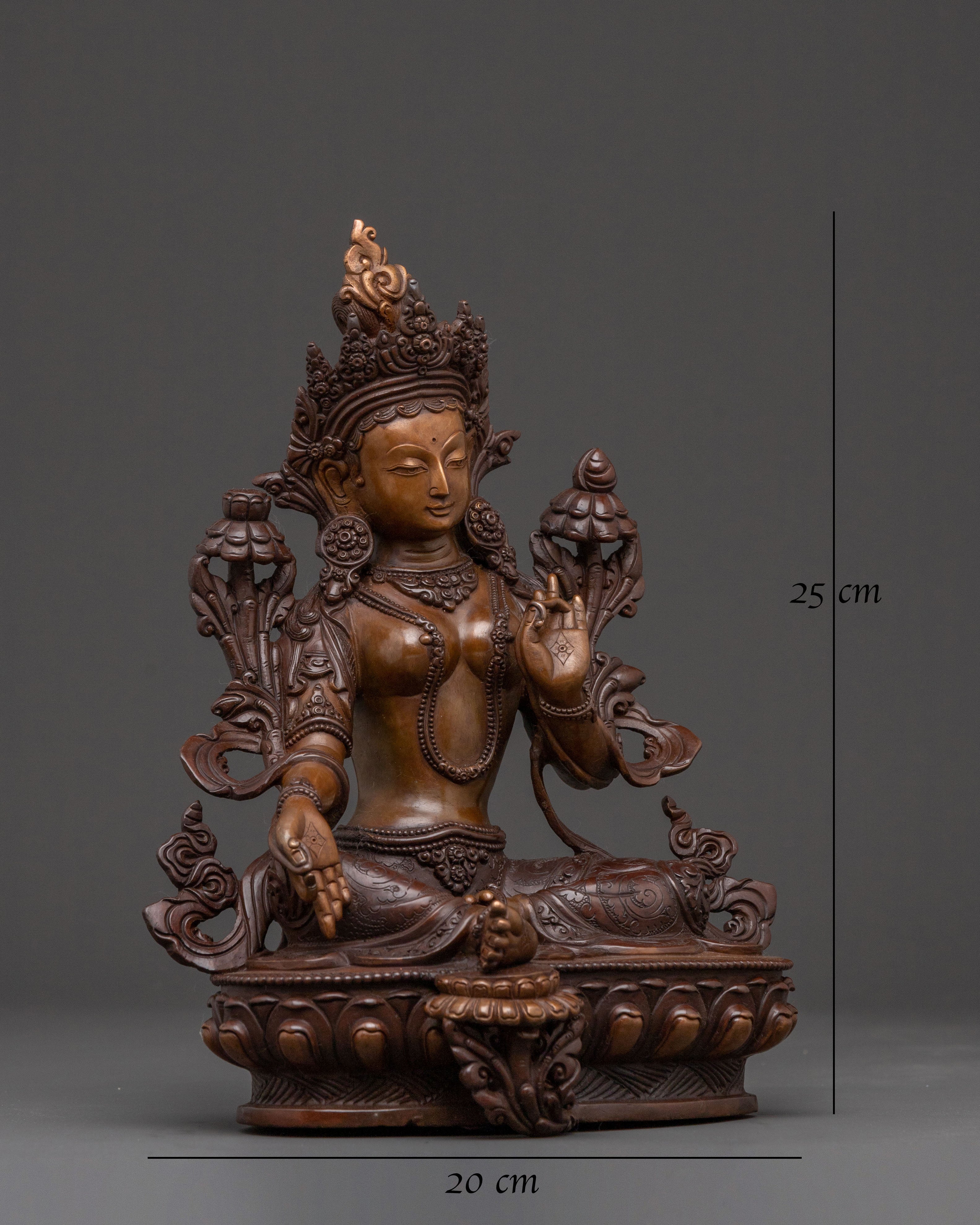 Green Tara Sacred Altar Statue: Oxidized Copper Serenity