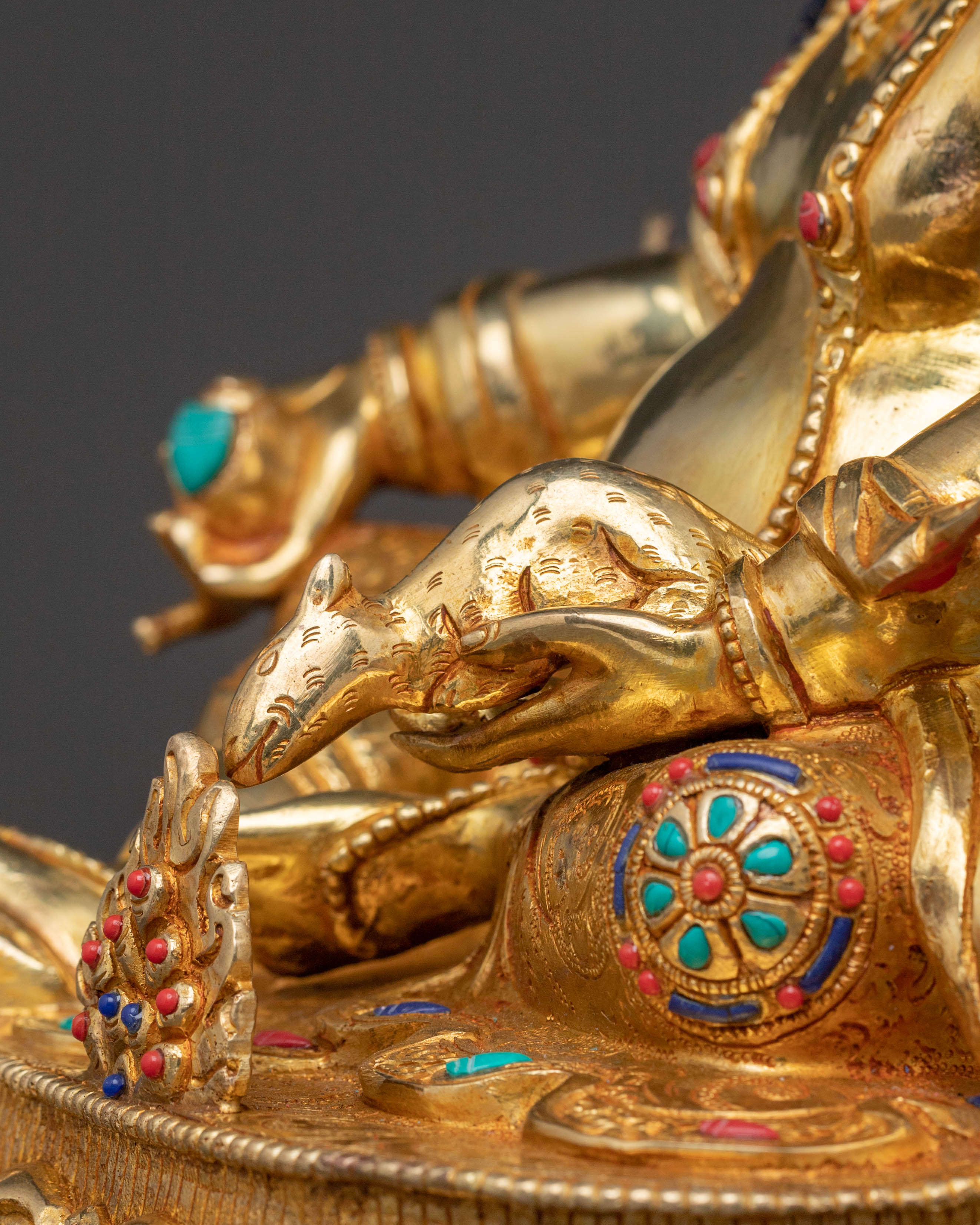 Handcrafted Dzambhala Blessing Statue – 24K Gold Gilded Copper Statue