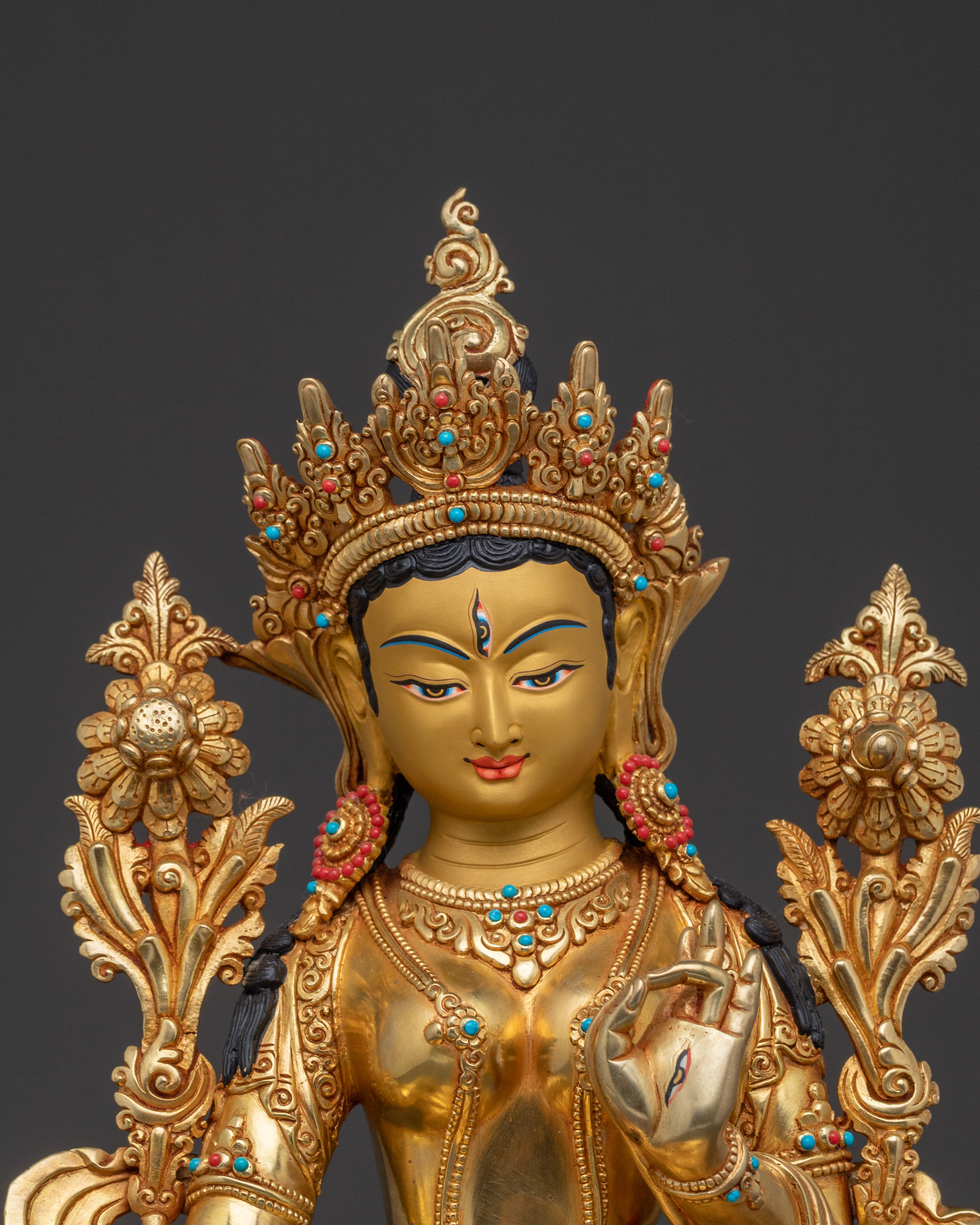 Radiant White Tara Blessing Statue - 24K Gold Gilded Copper