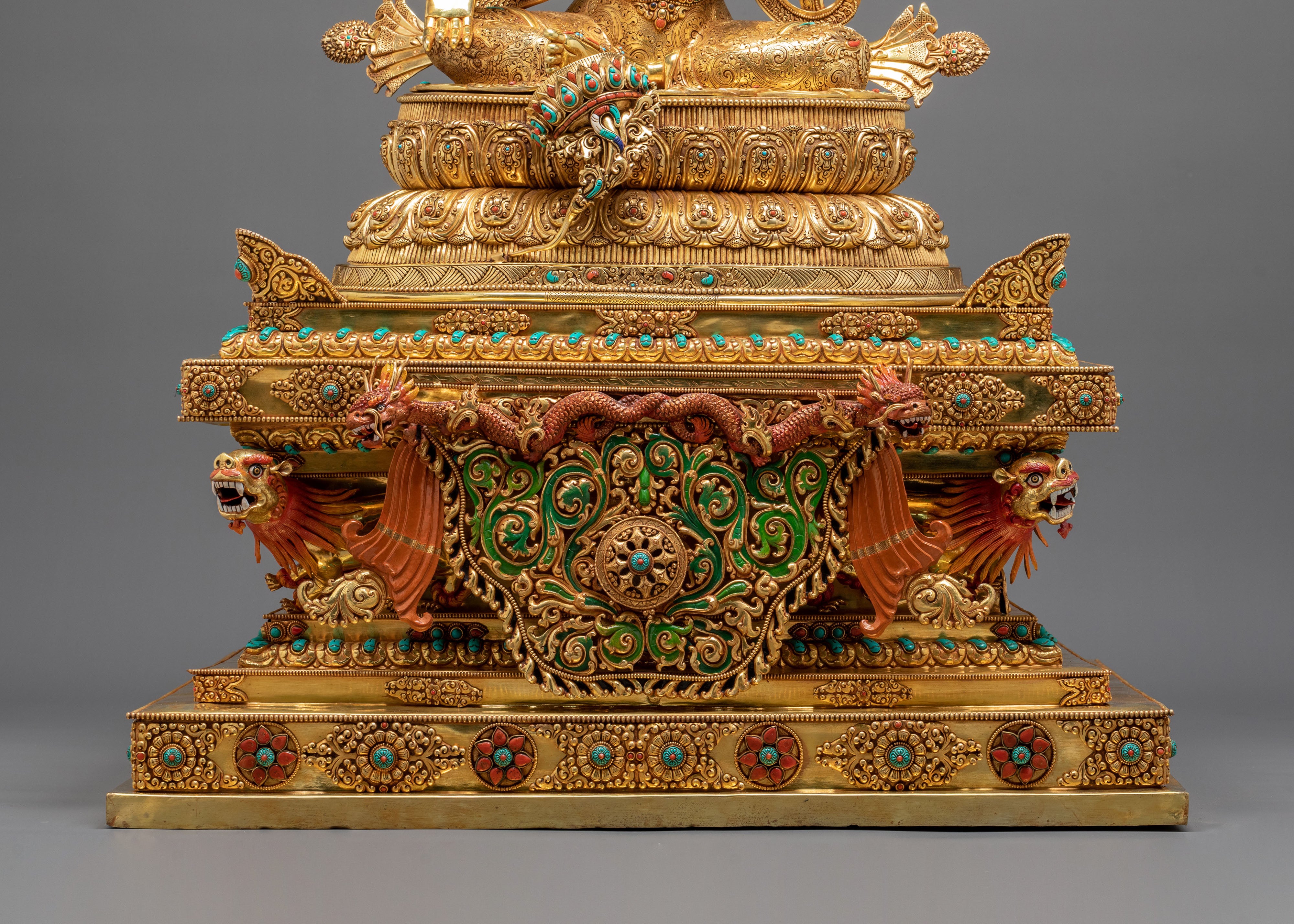 Green Tara Figurine on Throne | Buddhist Goddess Copper Statue