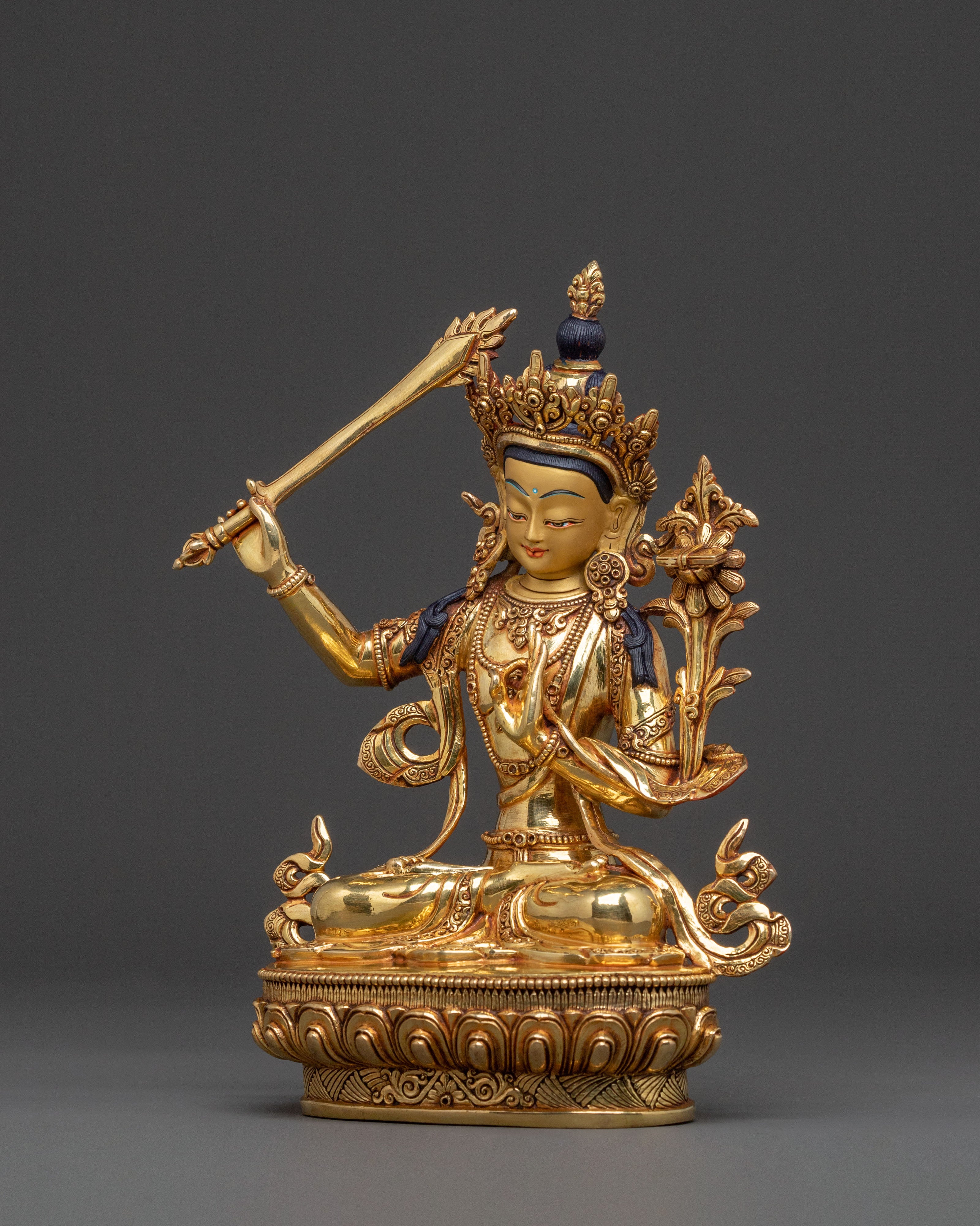 Manjushri Wisdom Buddha Figurine – 24K Gold Gilded