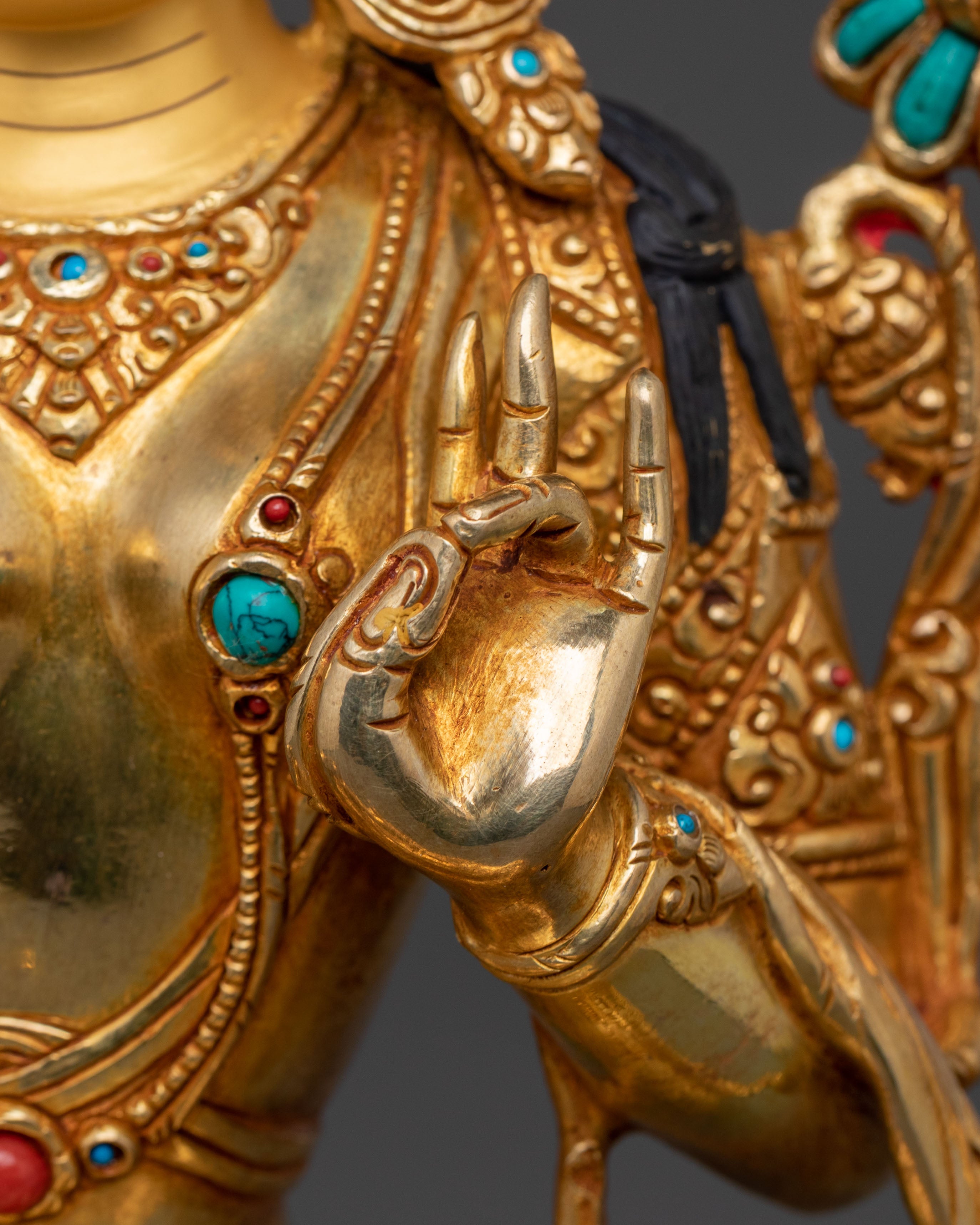 Green Tara 24K Gold Gilded Statue: Compassion Protector