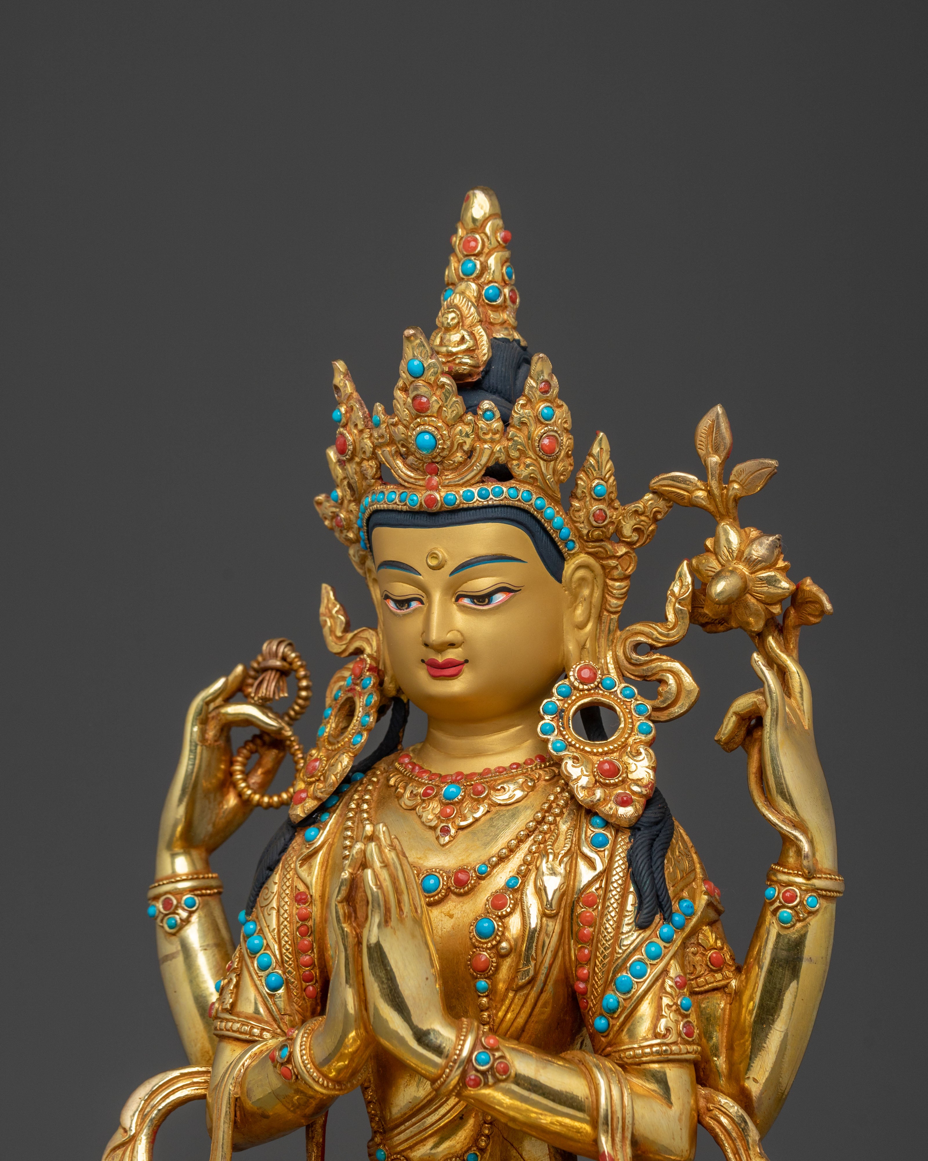 Chenrezig Sculpture | 24K Gold Gilded Bodhisattva