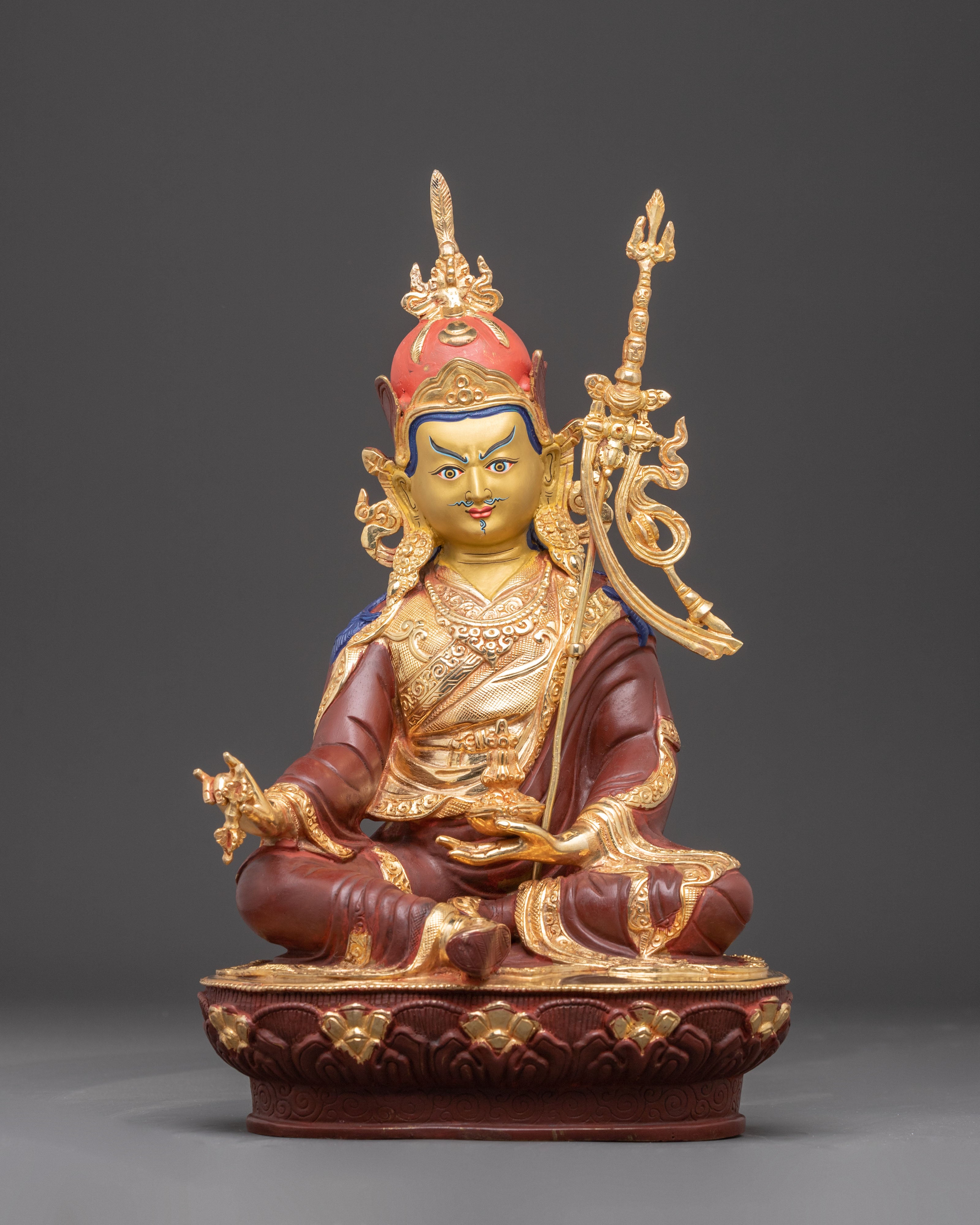 Nepalese Handcrafted Guru Rinpoche Copper Statue