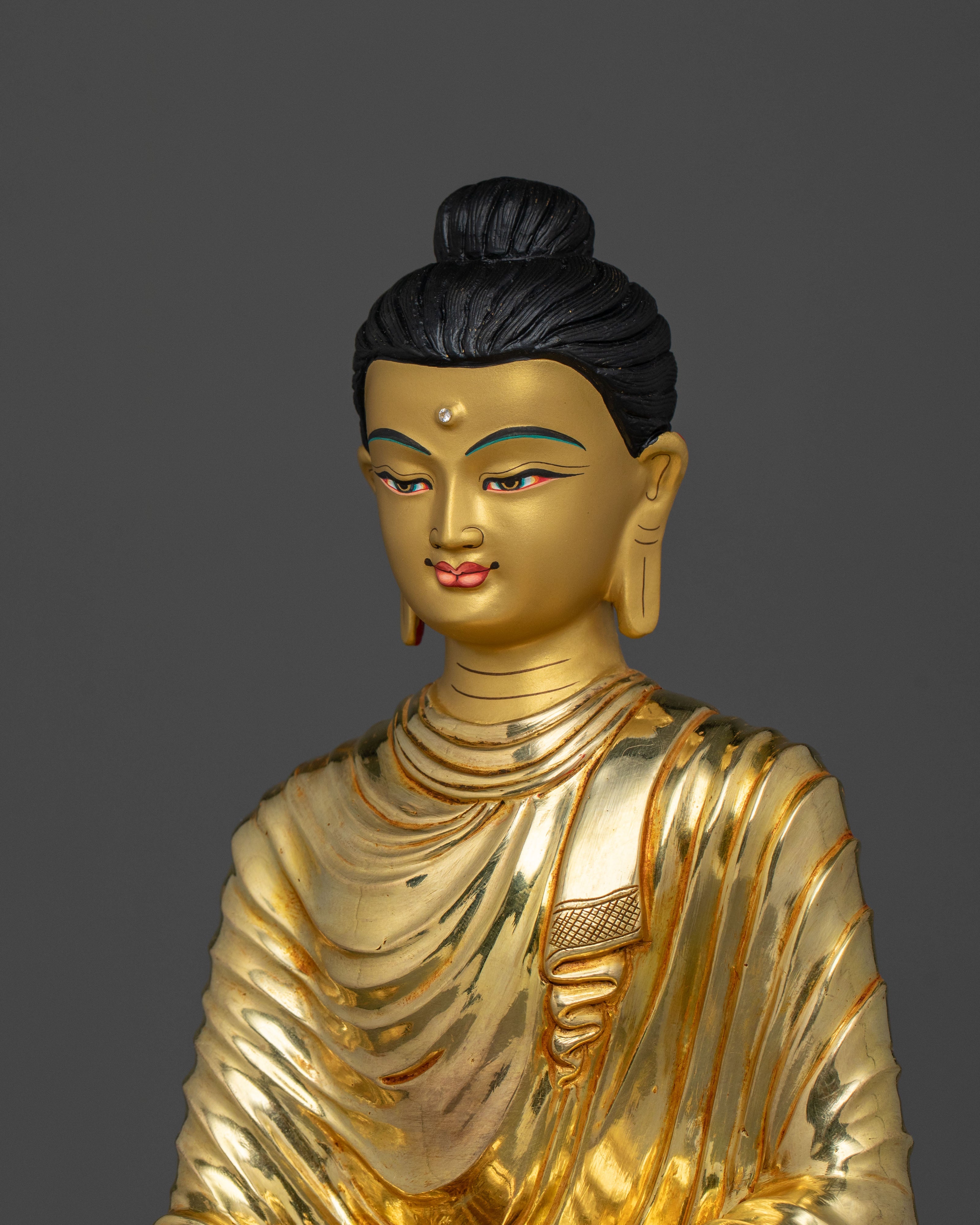 Shakyamuni Buddha On Throne | 24K Gold Glided