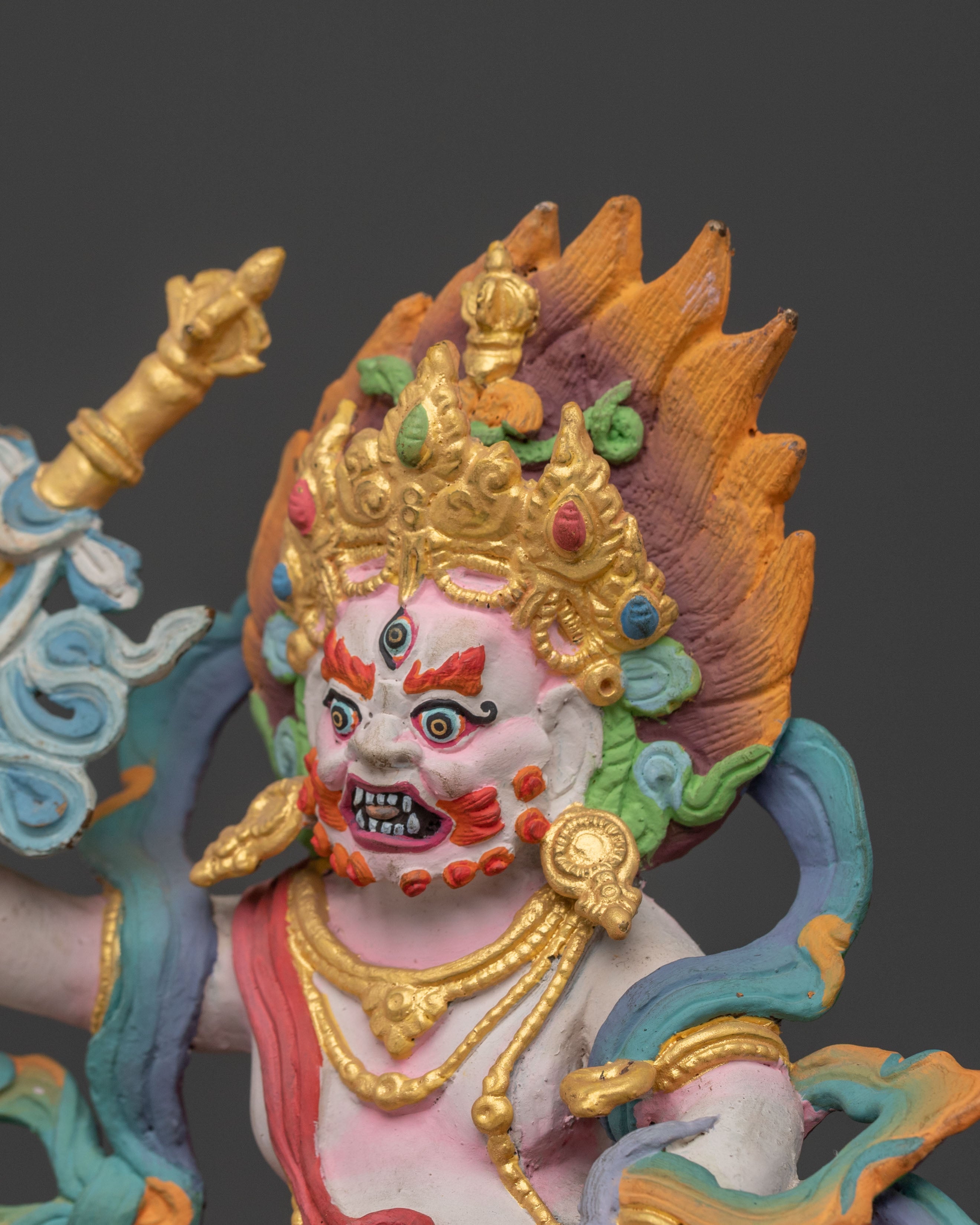 Hand Carved White Dzambhala Statue | Buddhist Wealth Decity
