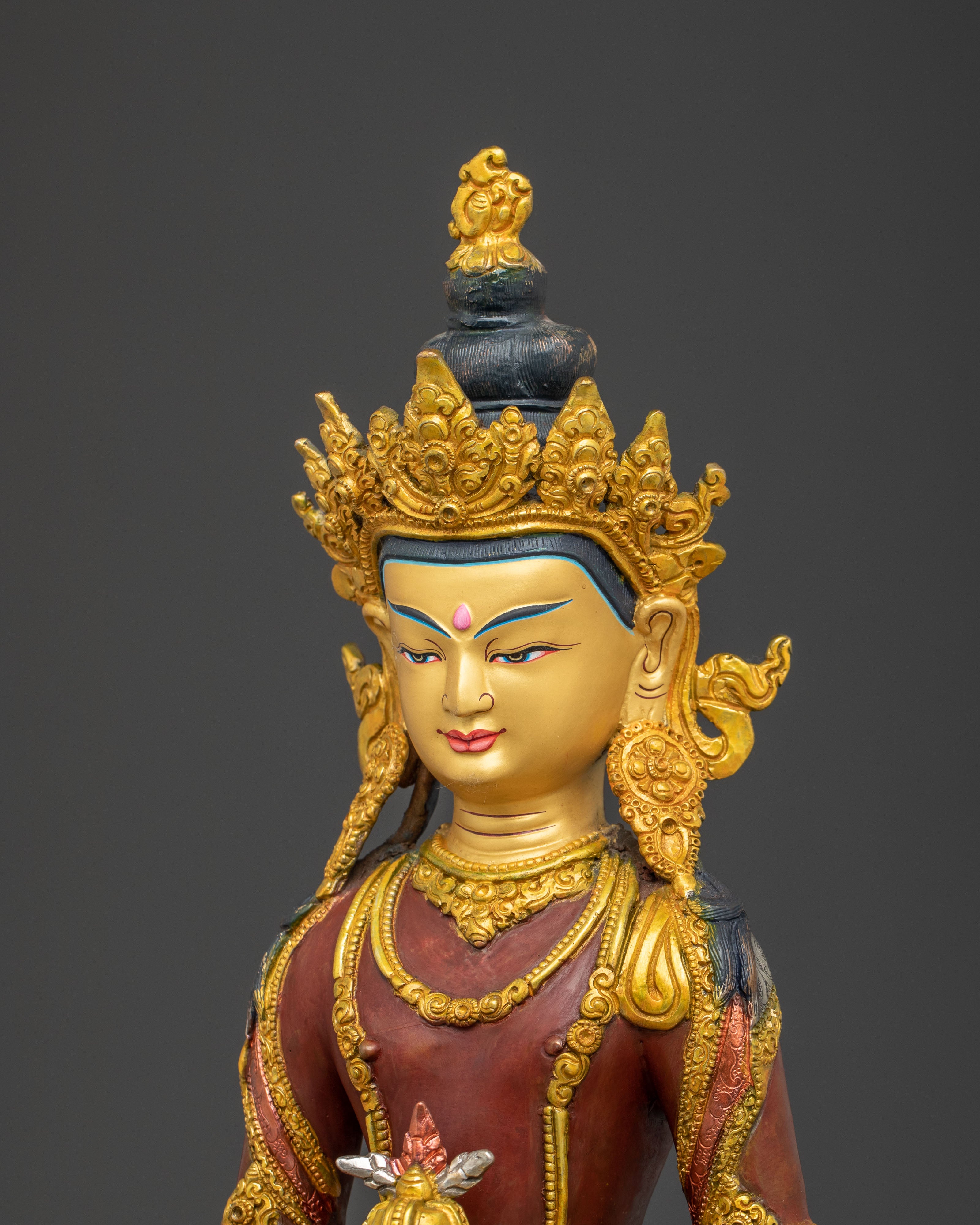 Amitayus Handcrafted Statue — Serene Gilded Copper