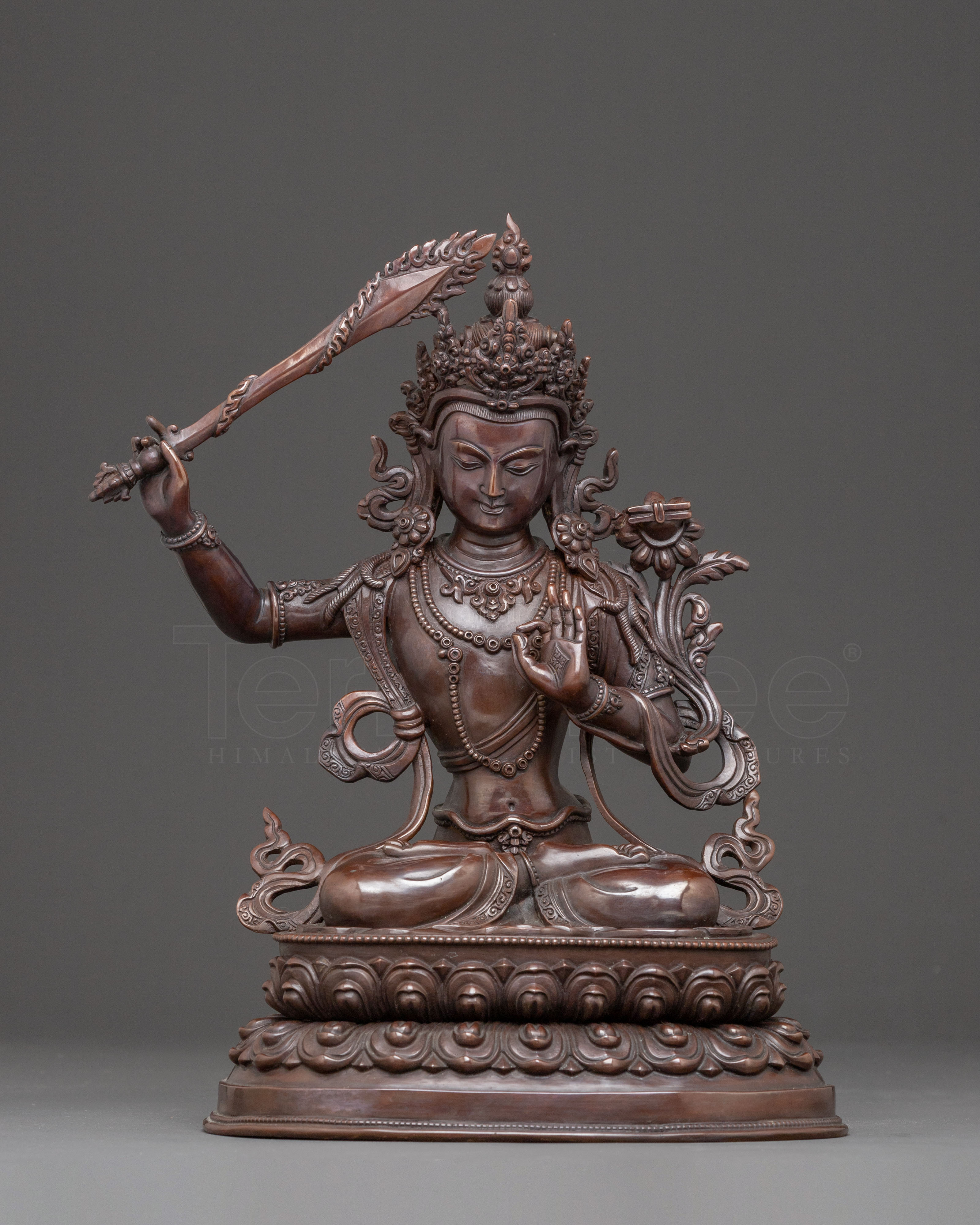 Oxidized Copper Manjushri Bodhisattva Statue 