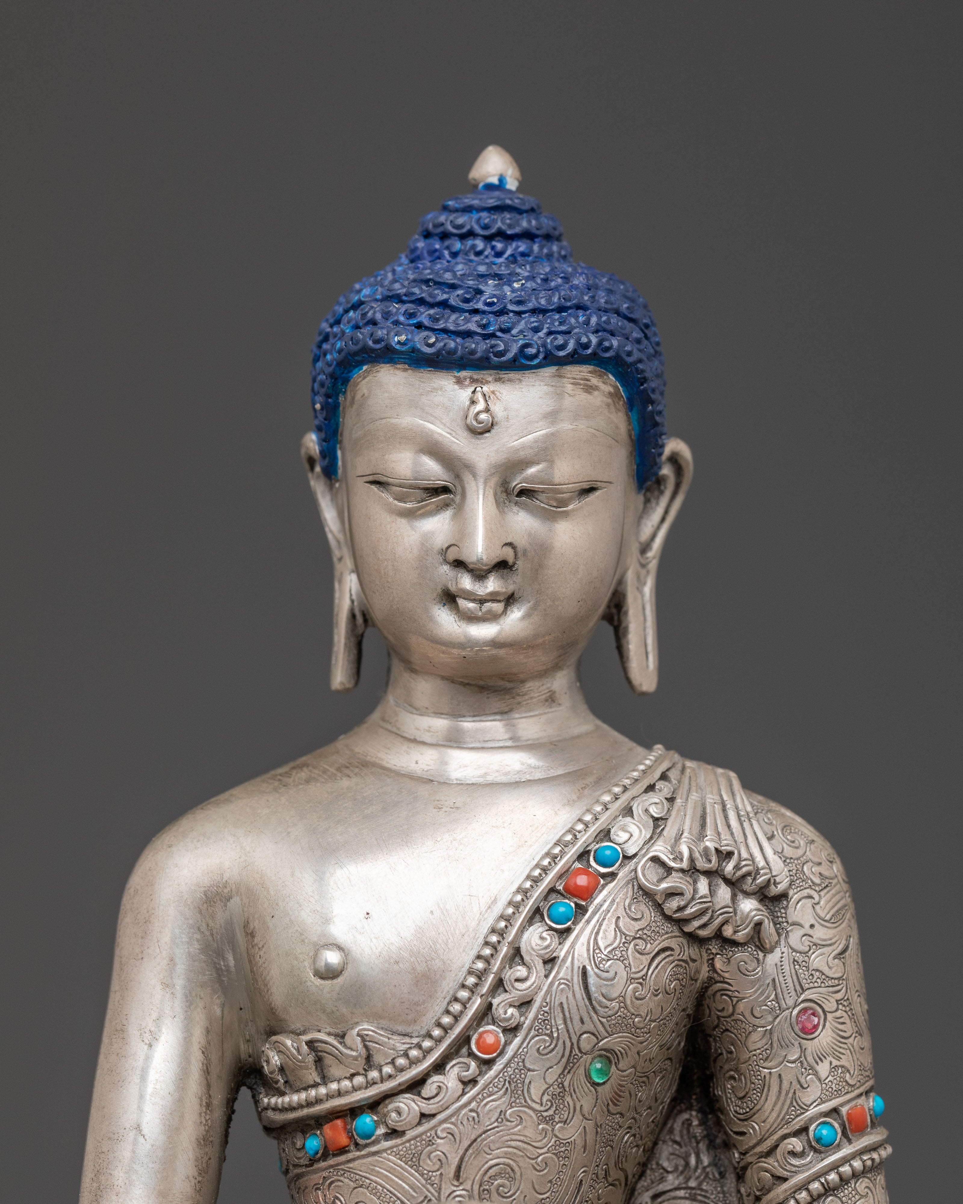Wisdom Master Shakyamuni Statue: 92.5 Silver Sculpture
