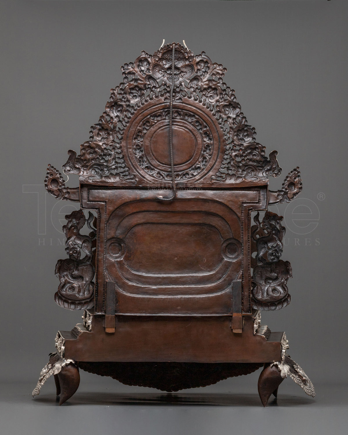 Dzambhala Statue on Throne | Oxidized Copper Figurine with Silver Plating