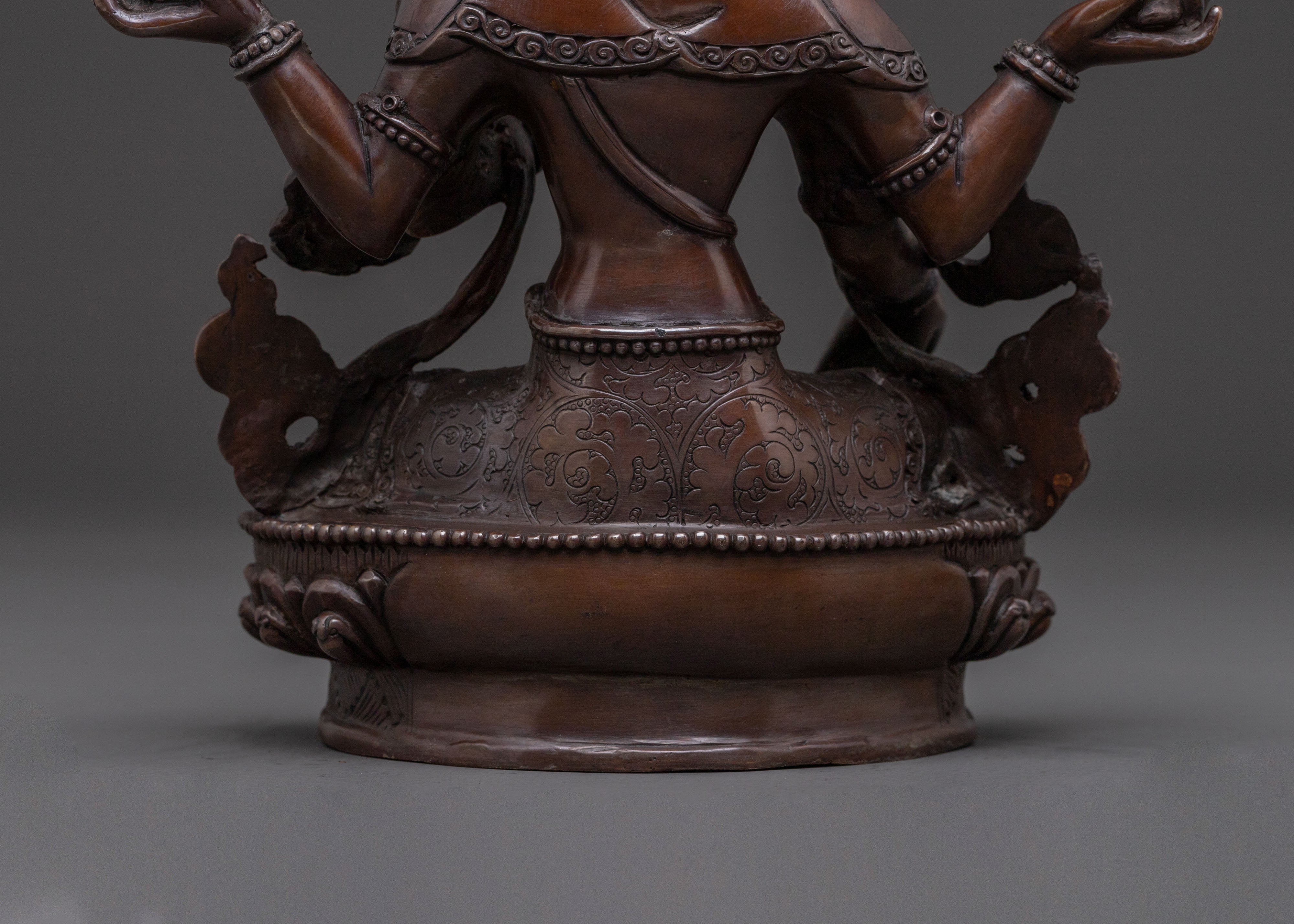 Traditional Sacred Statue of Goddess Laxmi:  Oxidized Copper Art