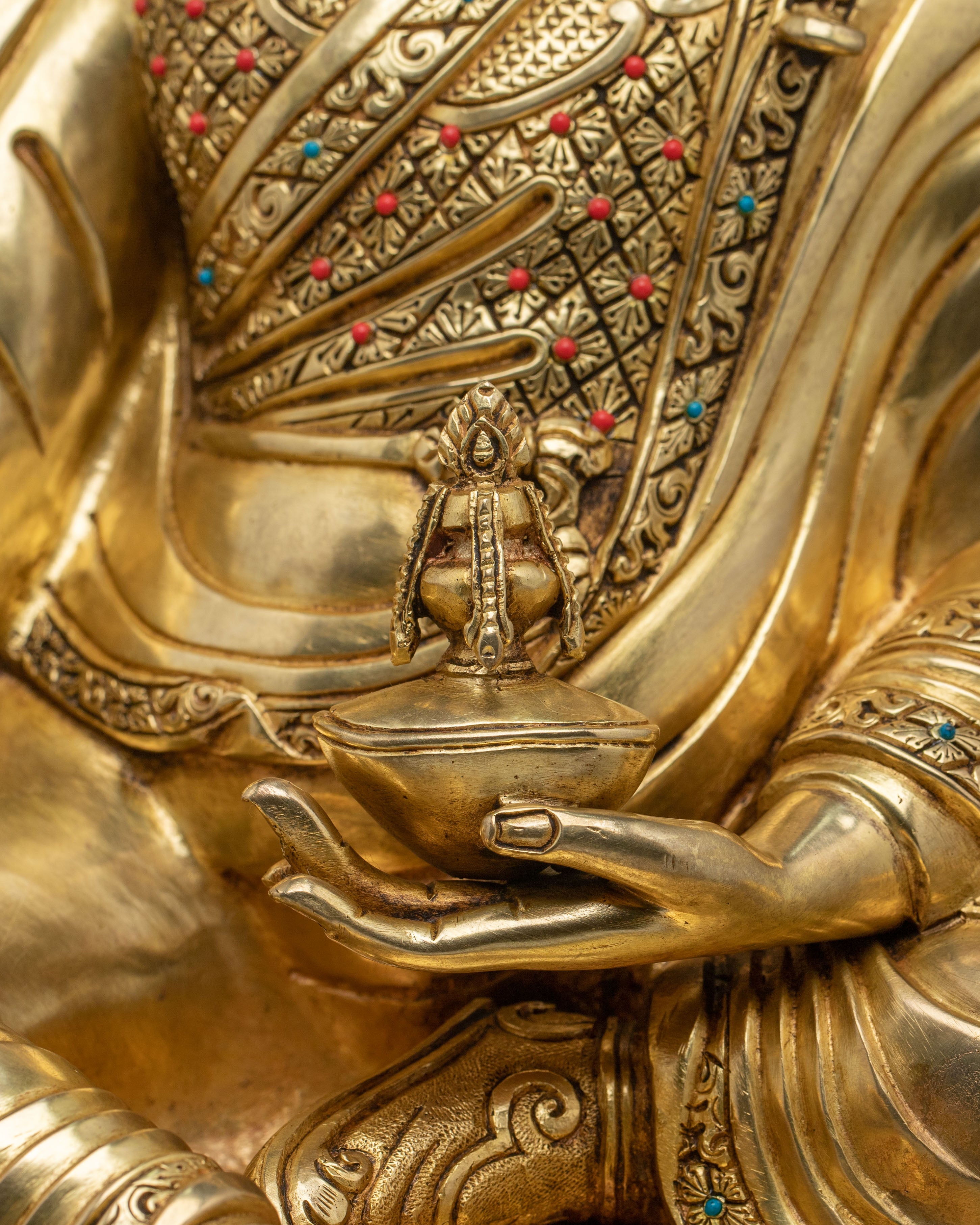 Guru Rinpoche Sculpture | 24K Gold Coated Enlightenment Figurine