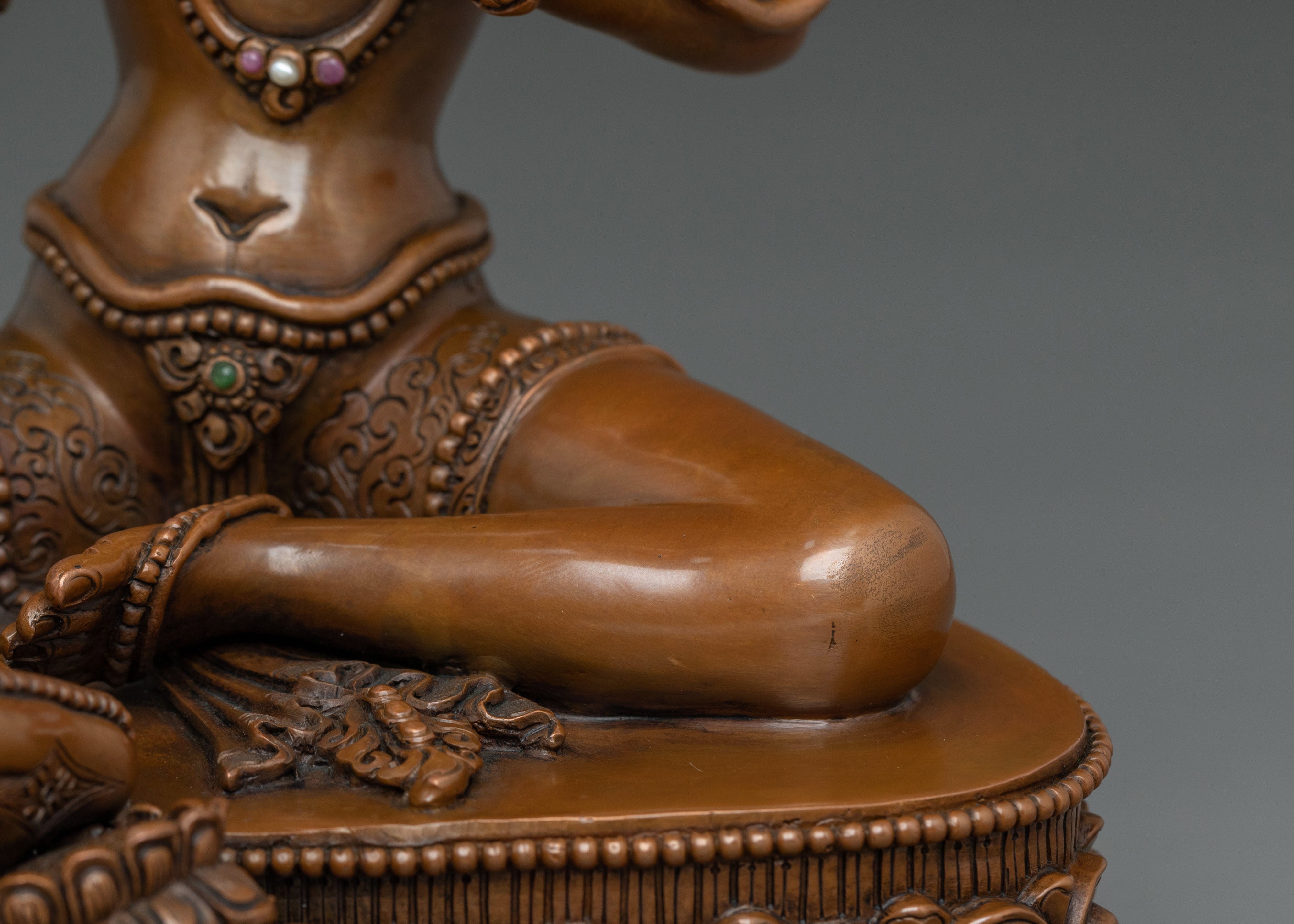Green Tara Sculpture of Sacred Protection: Oxidized Copper Art