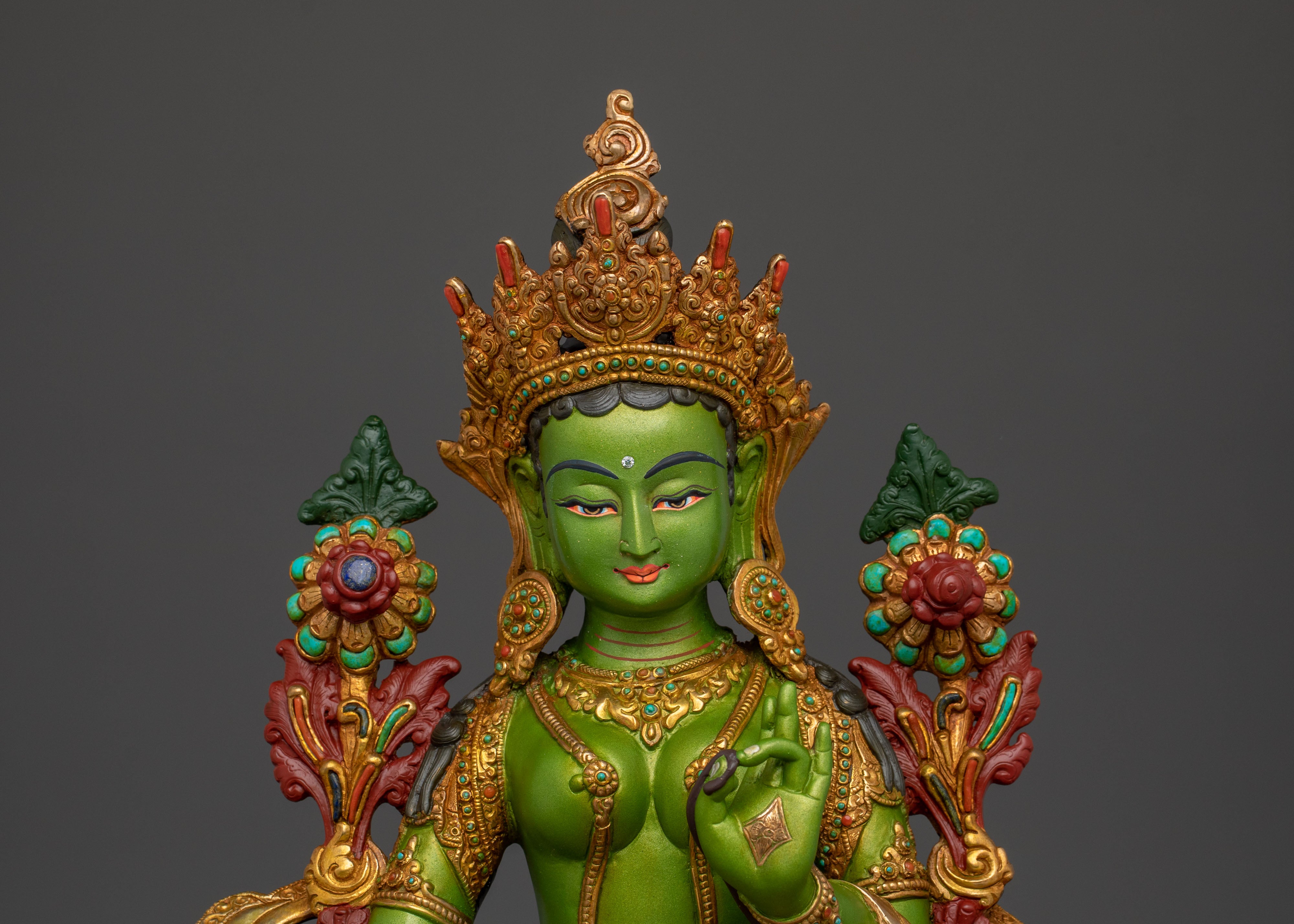 Handcrafted Green Tara Statue for Decor | Tibetan Goddess Figurine