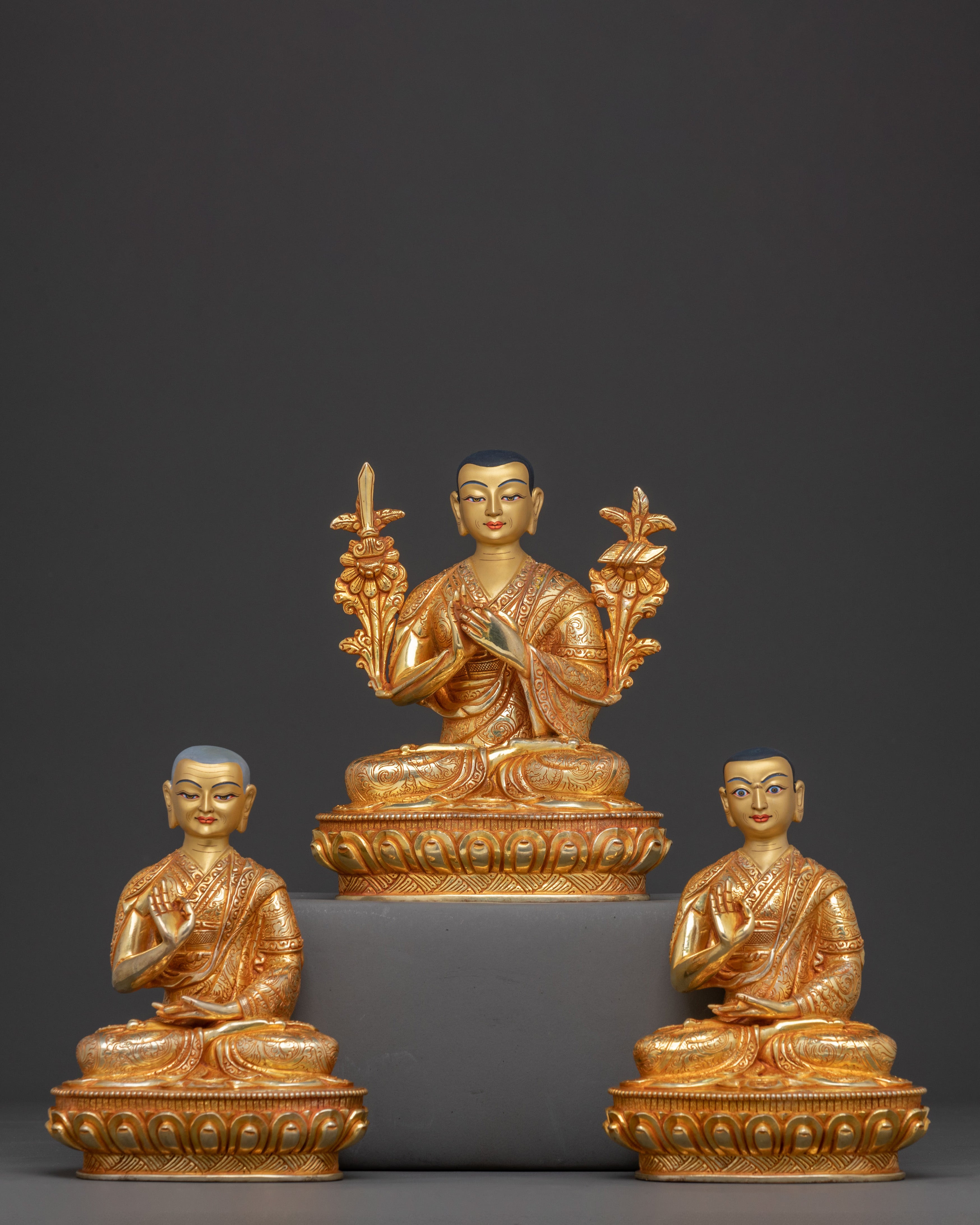 Tsongkhapa with Disciples 24K Gold Gilded Statue
