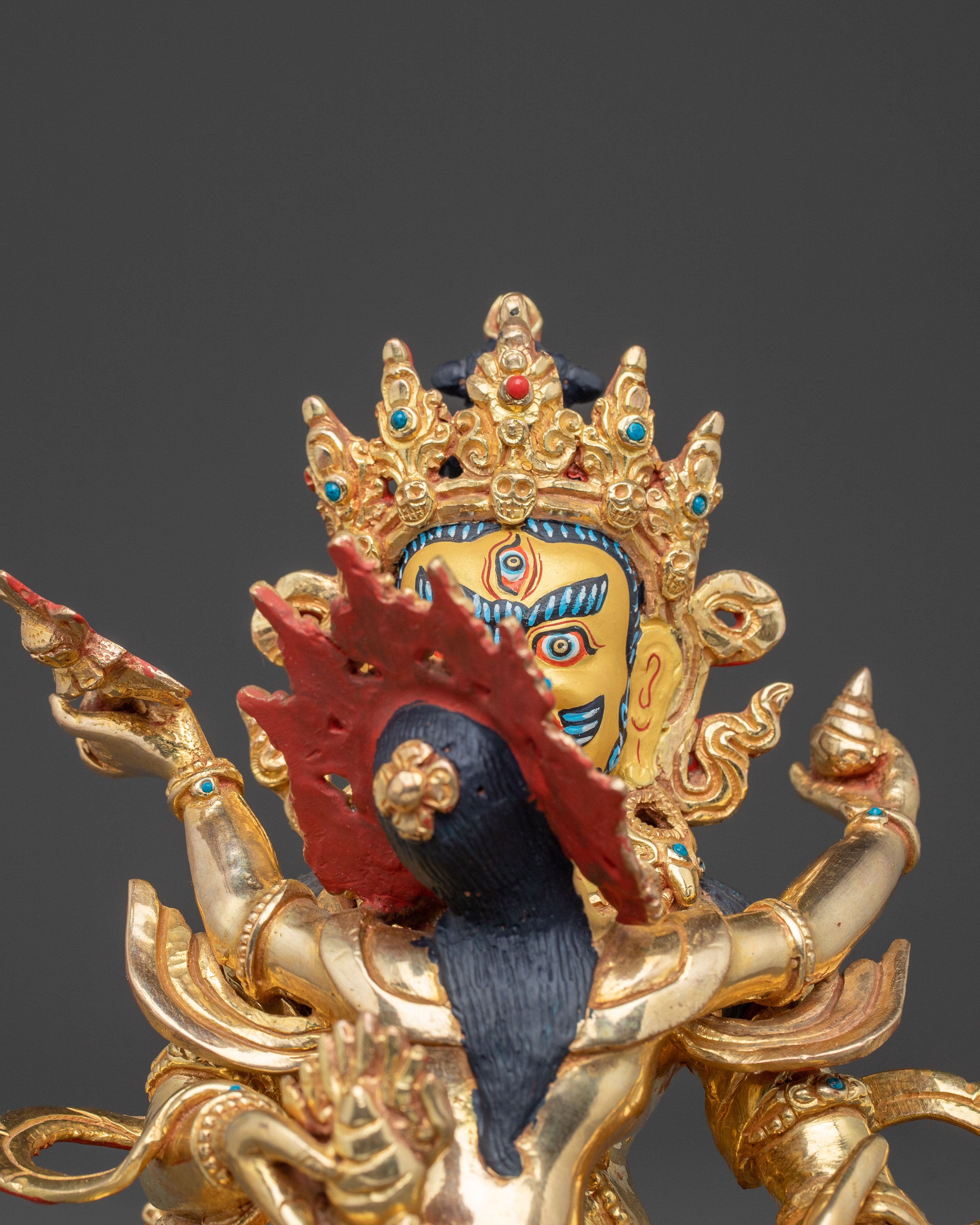 Handcrafted Statue of Red Dzambhala: Tibetan Wealth Deity,