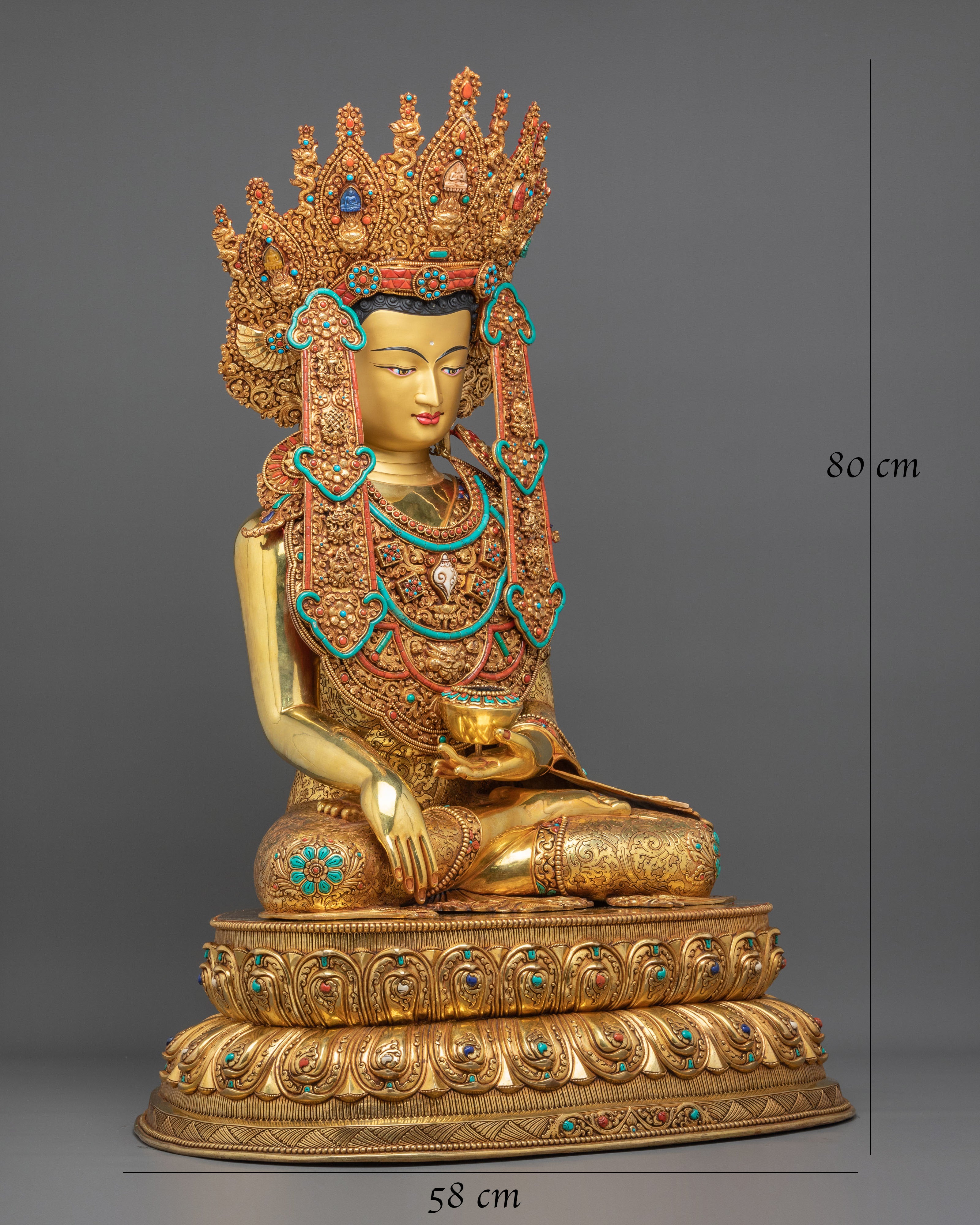 Crown Shakyamuni Buddha Figurine | 24K Gold-Gilded Buddha Statue