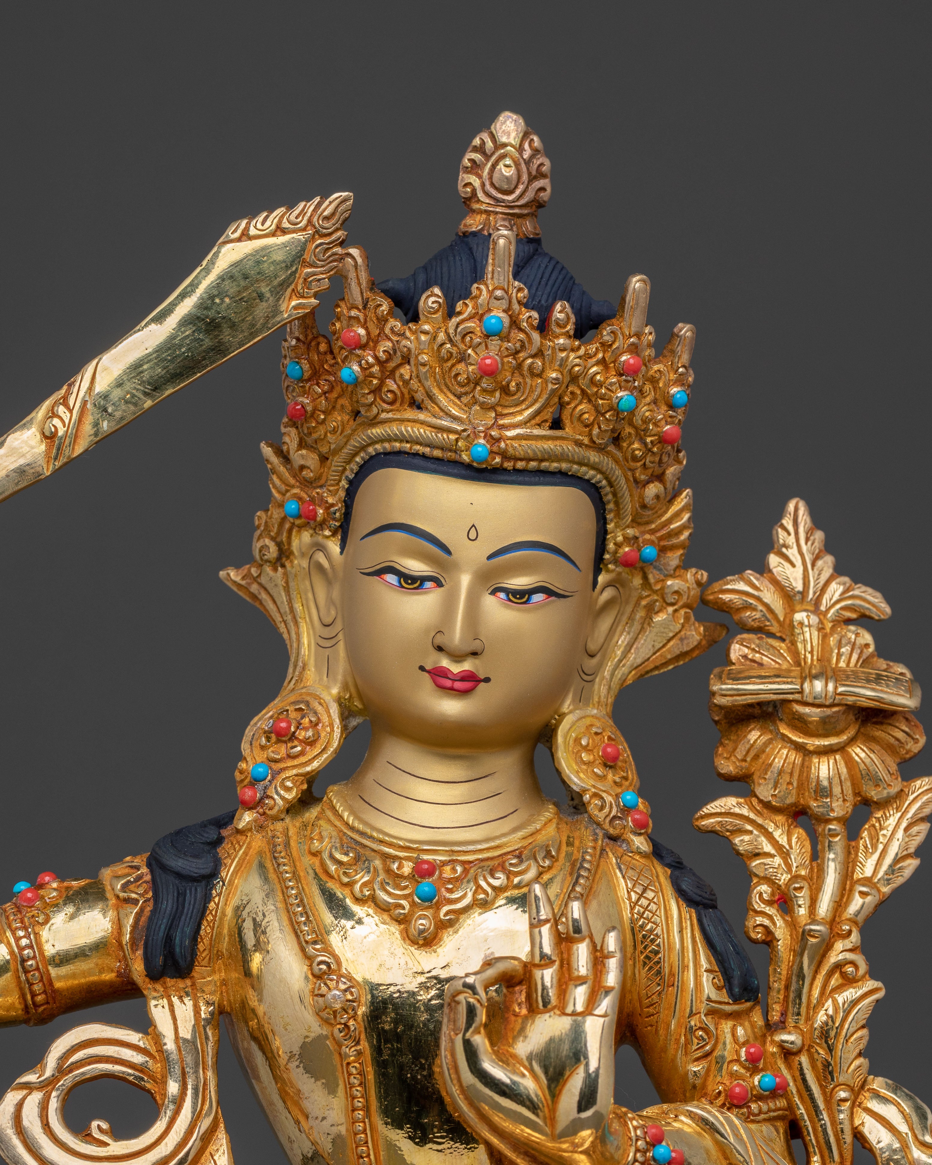 Manjushri 24k Gold Golden Statue | Wisdom and Insight
