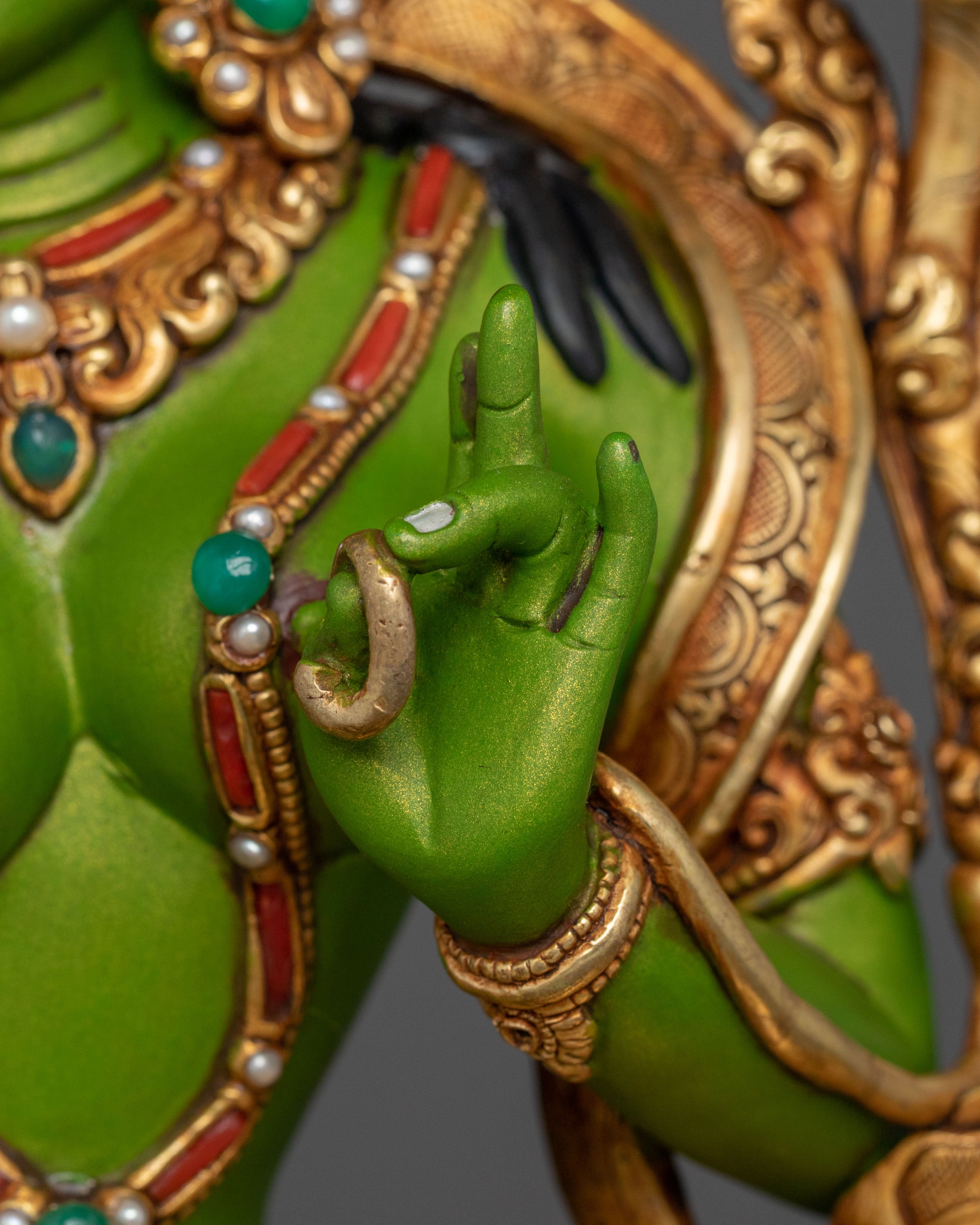 Green Tara Protection Statue with a Throne | Mother Figurine