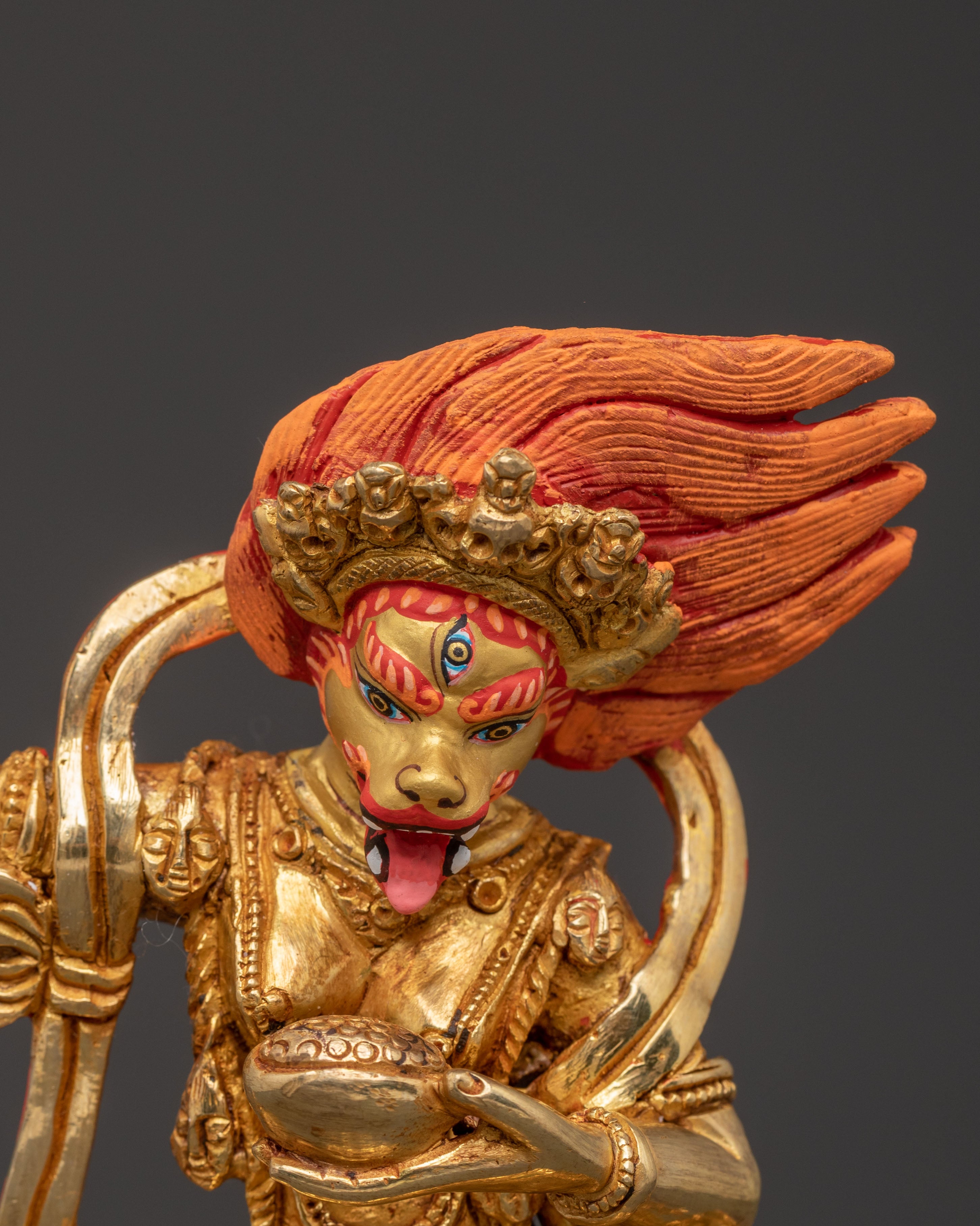 Fierce Guardian Simhamukha Statue – Gilded Copper Art