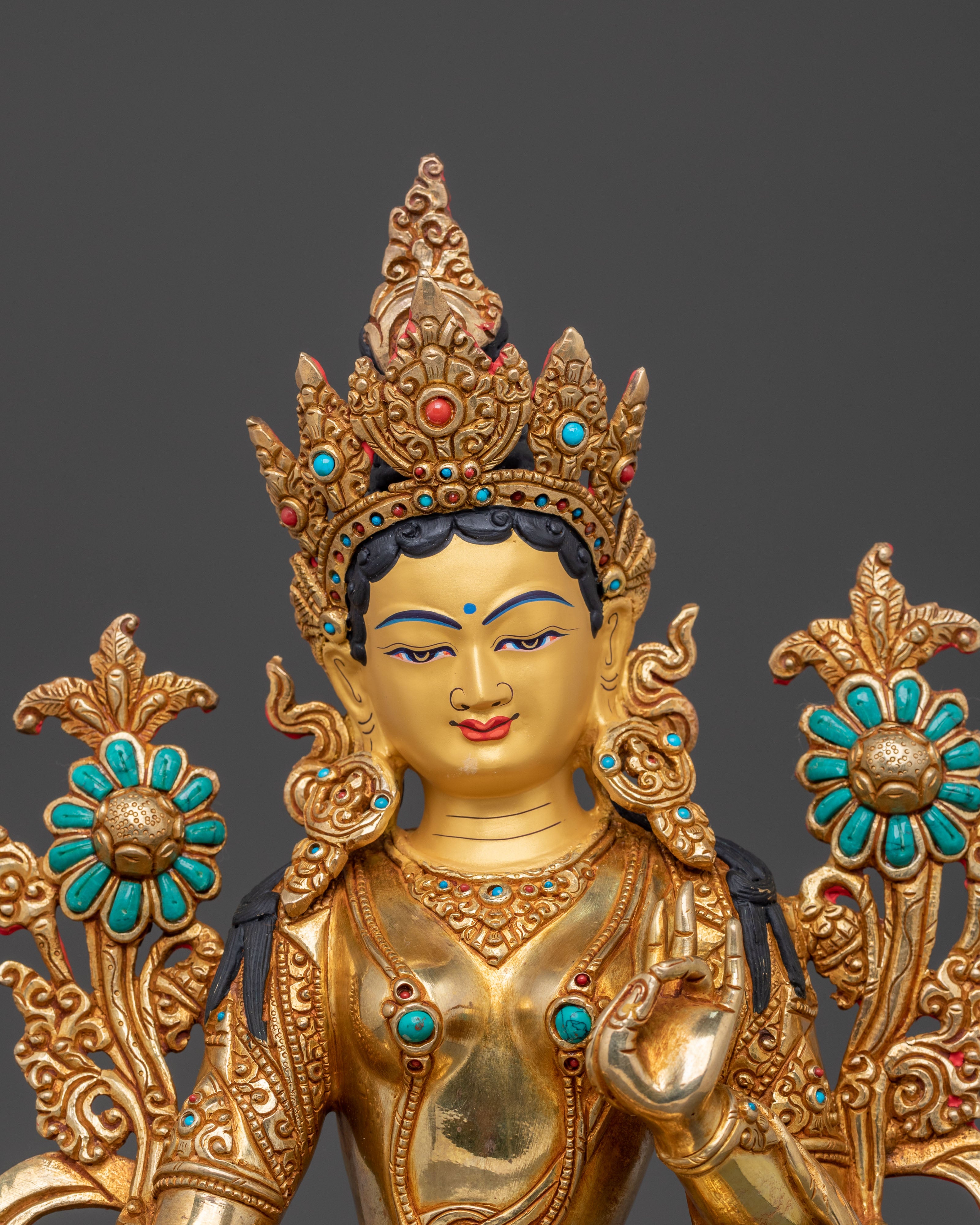 Green Tara 24K Gold Gilded Statue: Compassion Protector