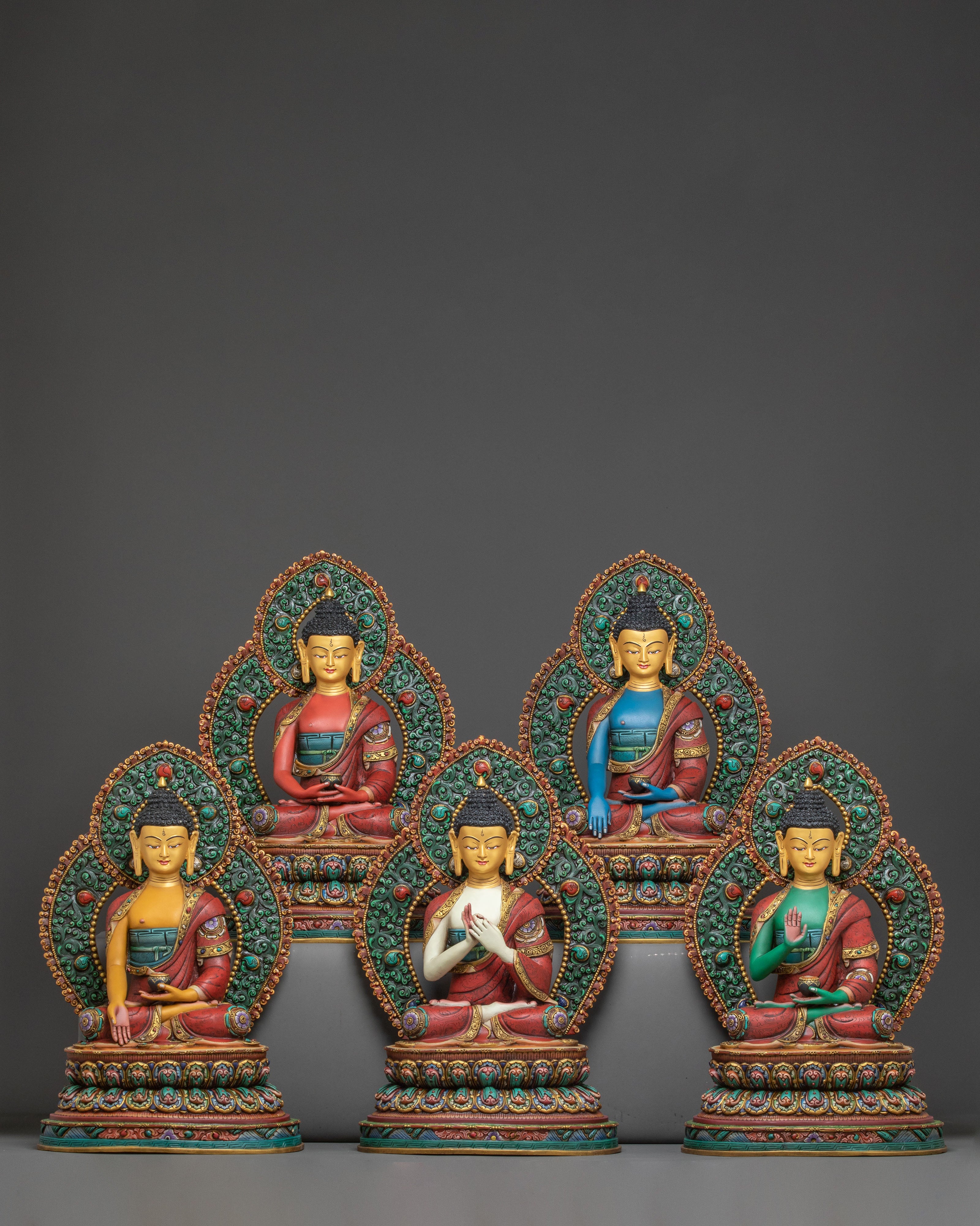 Handcrafted 5 Dhyani Buddha Statue Set