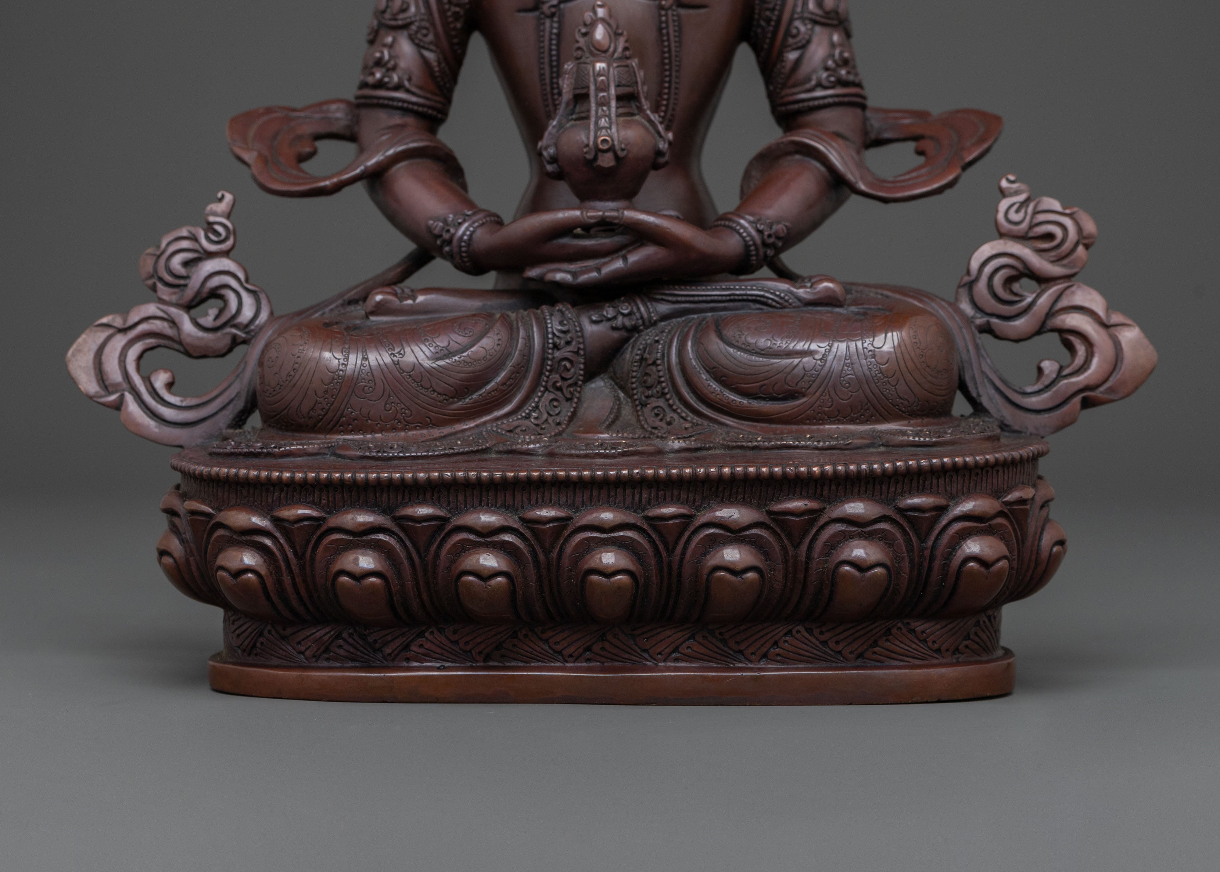 Amitayus: Handcrafted Oxidized Copper Blessing Statue