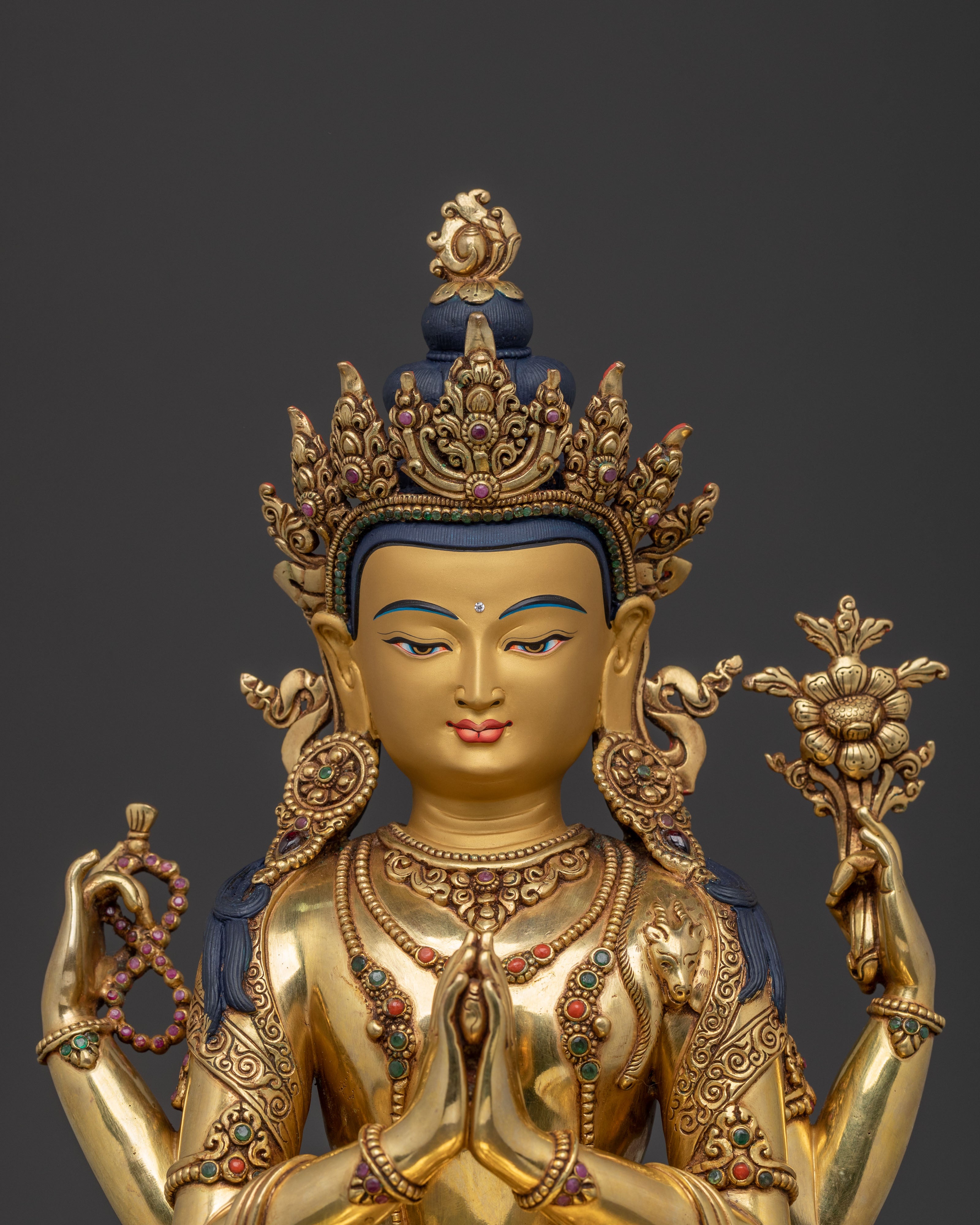 Chenrezig Compassion Statue: 24K Gold Gilded Figure