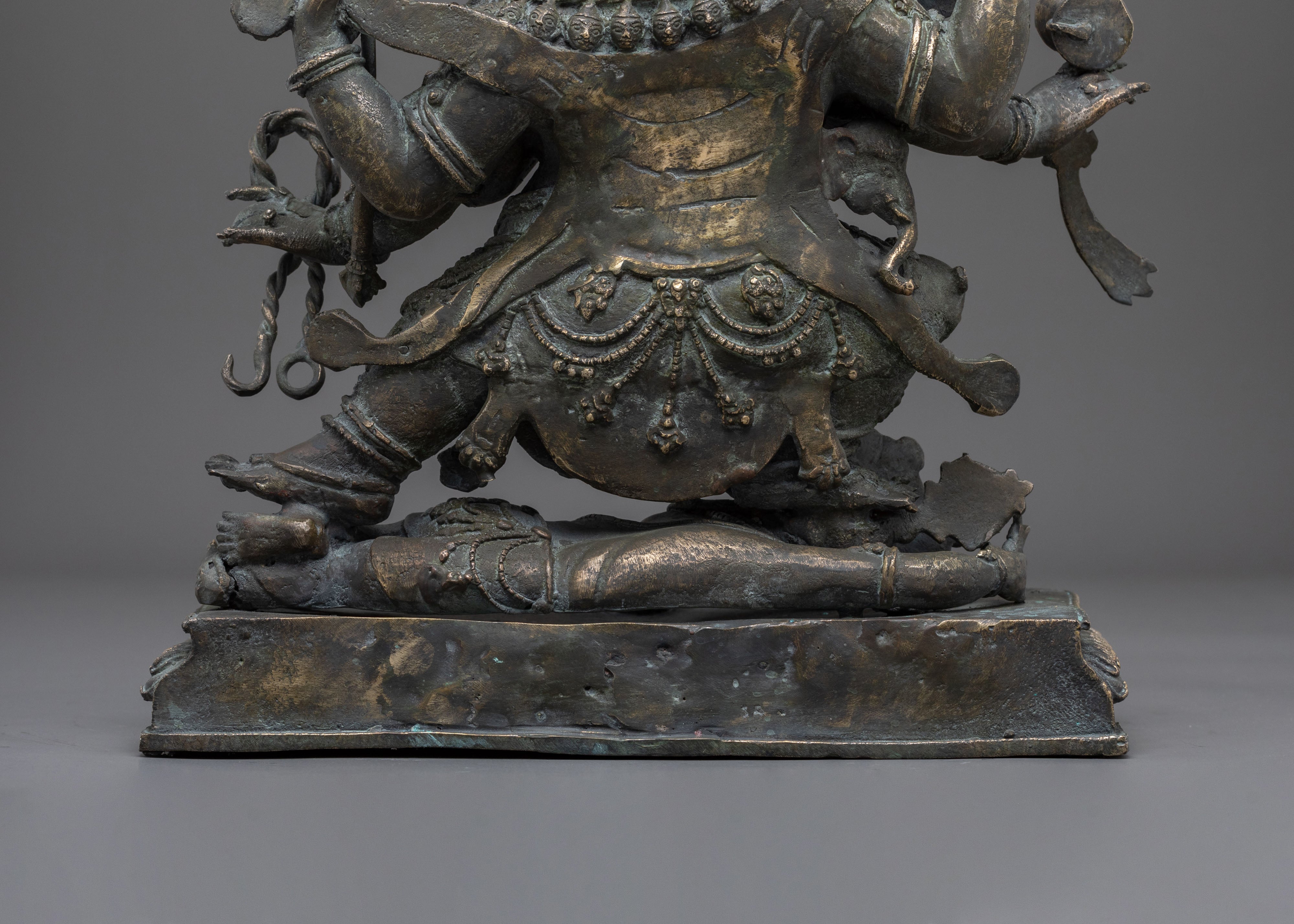 Six-Armed Mahakala Statue | Copper Figurine with Antique Finish