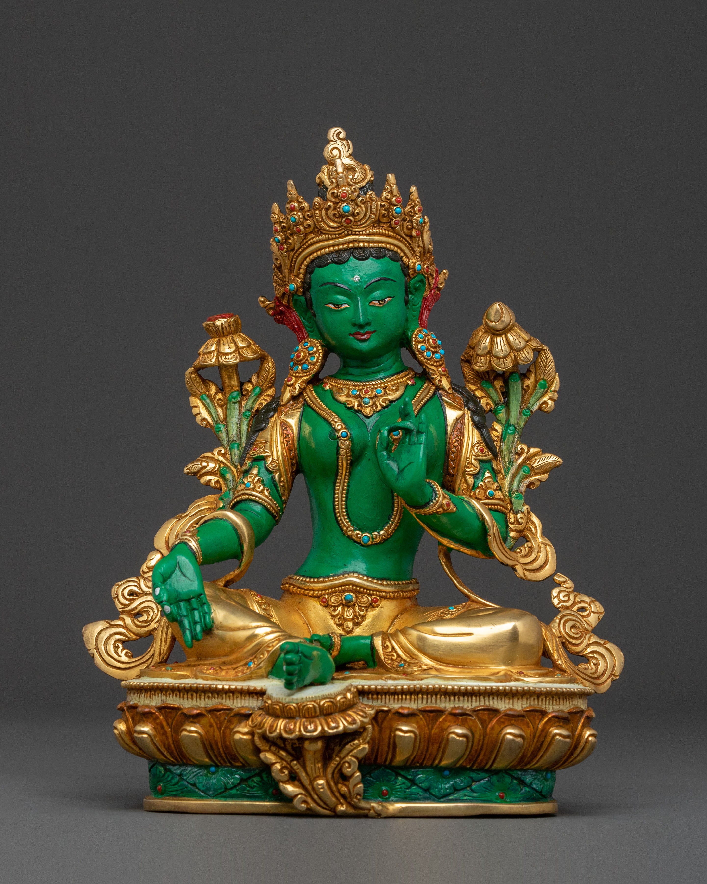 Green Tara Traditional Statue of Protection - Handcrafted Serenity