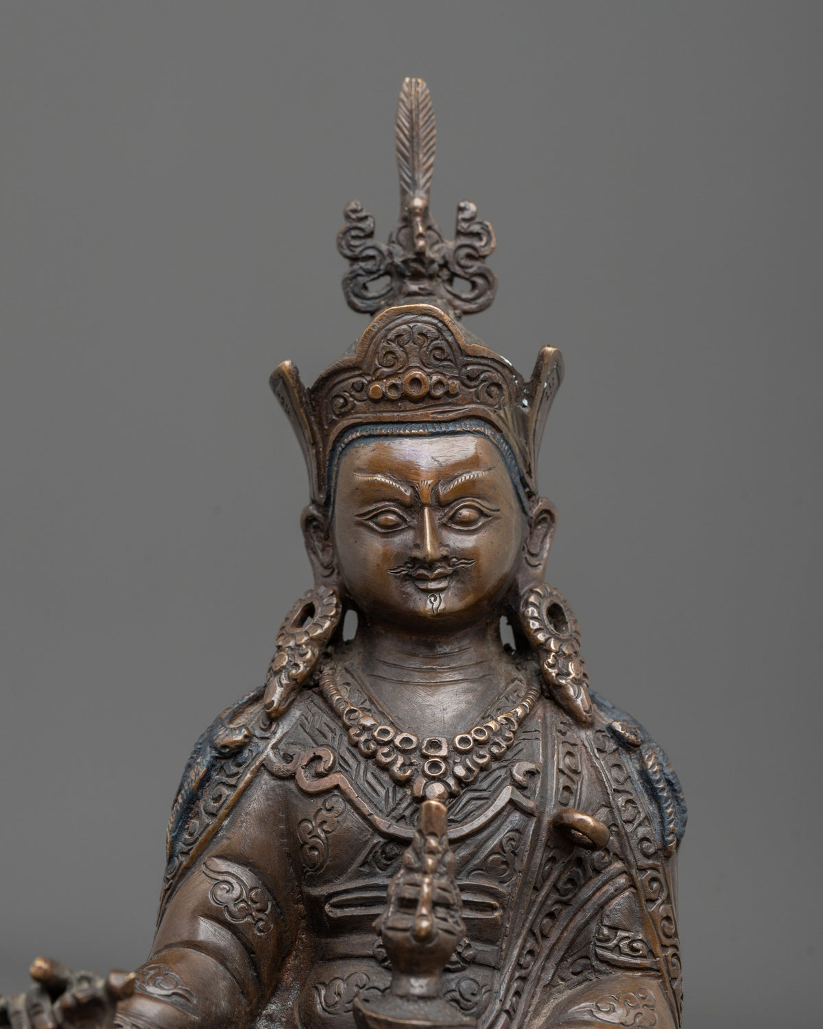 Handmade Padmasambhava Buddhist Statue in Oxidized Copper