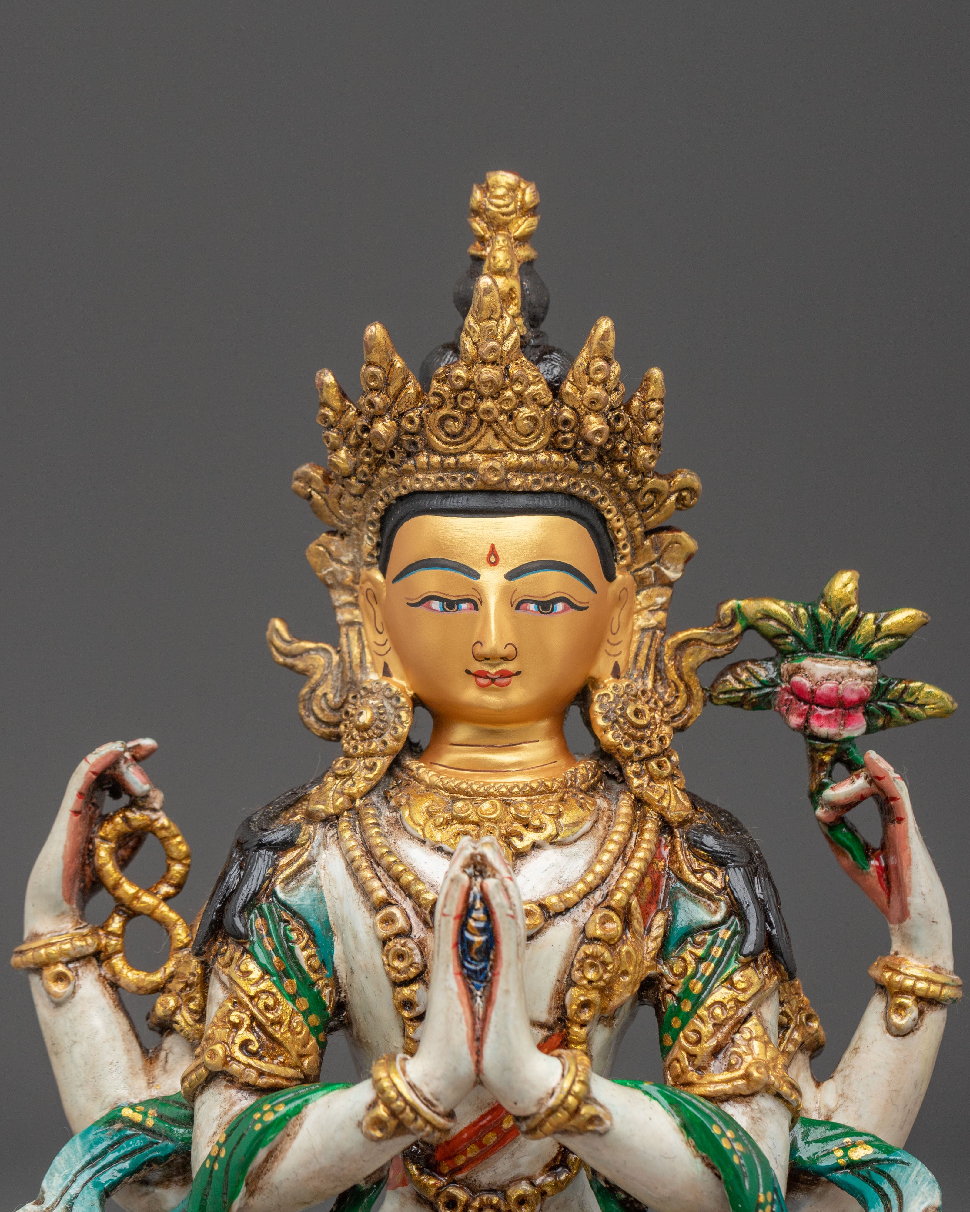 Chenrezig Sculpture | 24K Gold Plated Bodhisattva Figurine