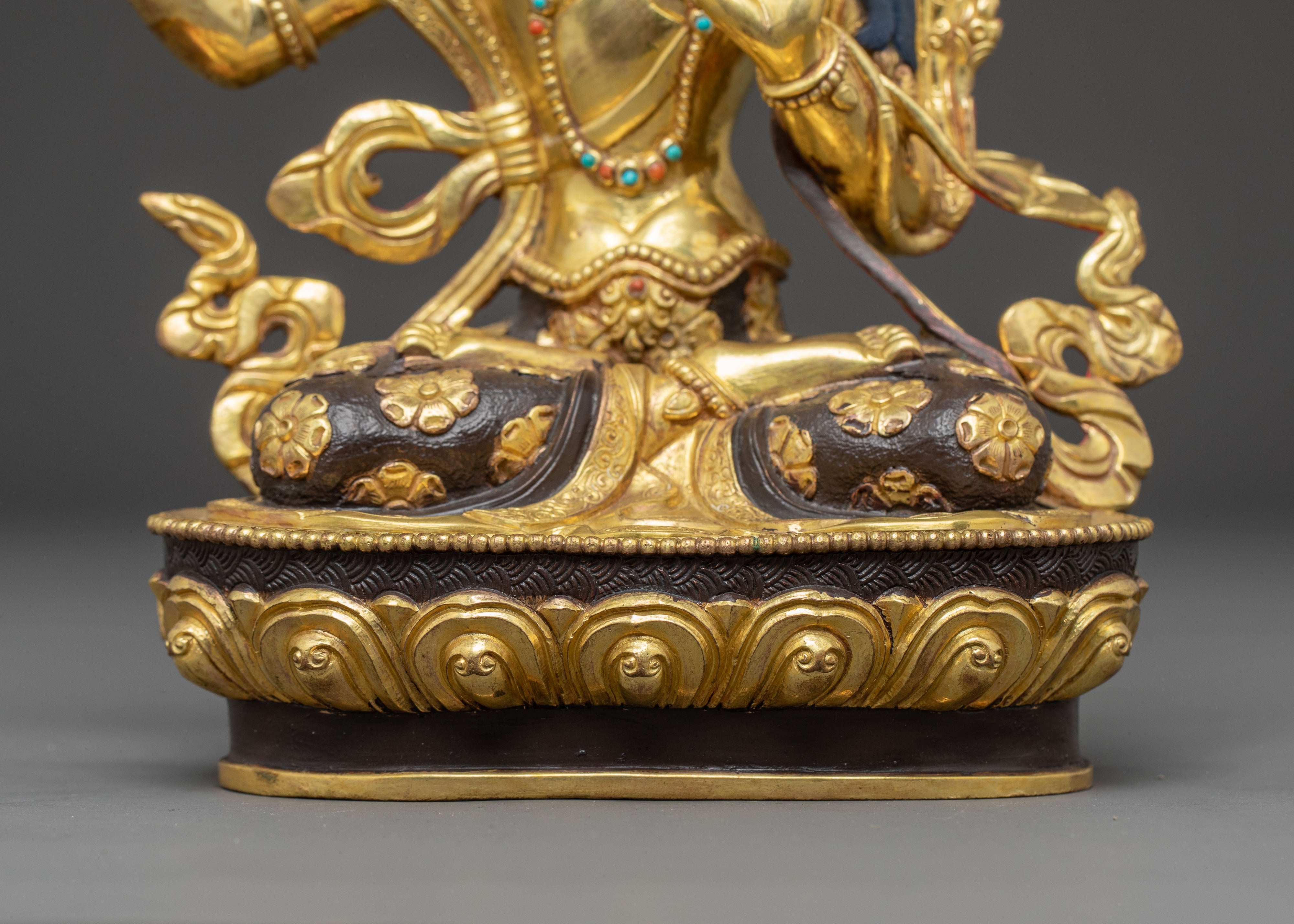 Golden Manjushri Statue of Power and Wisdom | Symbol of Transcendent Insight