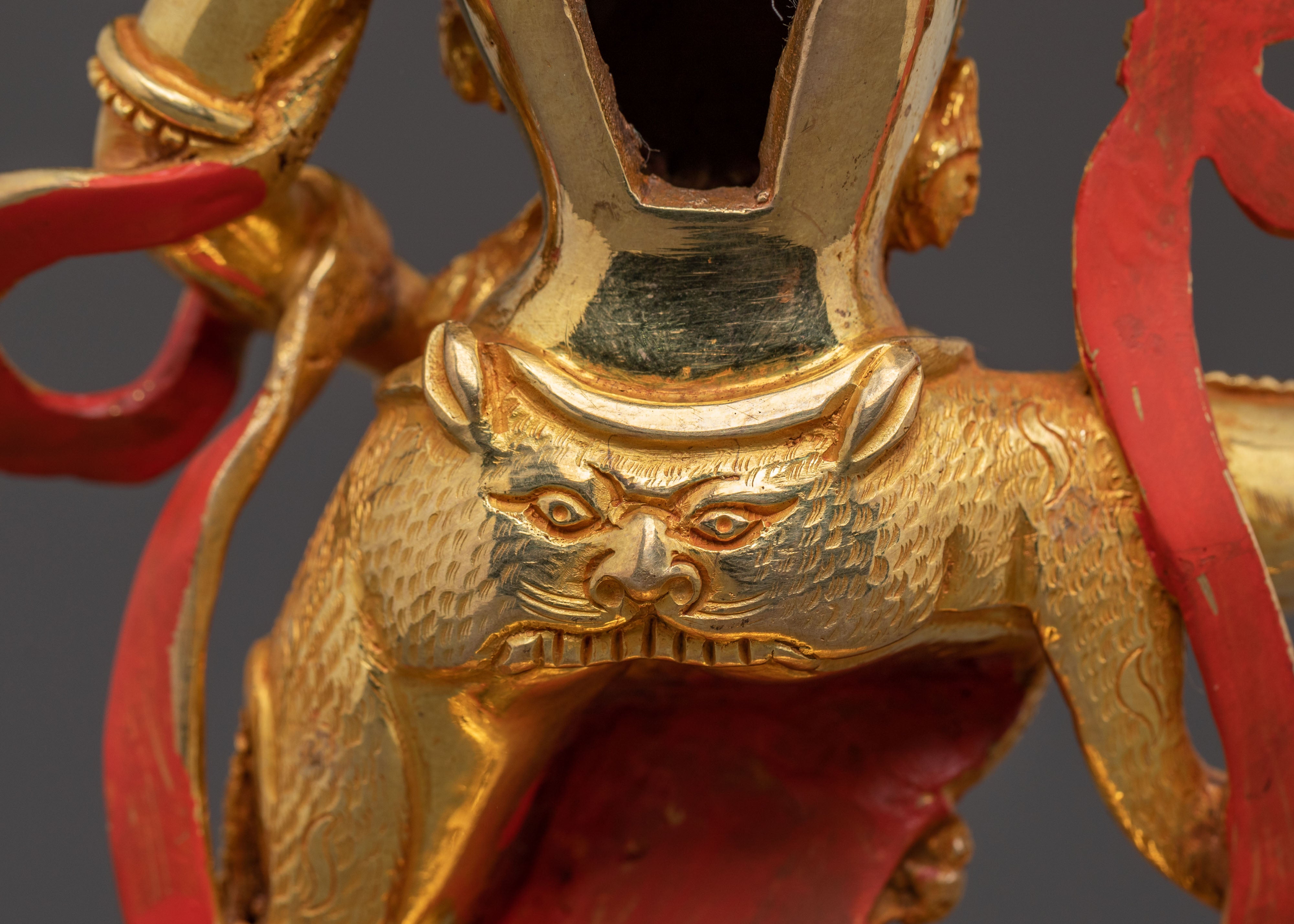 Shimha Mukha Protection Statue | Handcrafted 24K Gold Gilded Artwork