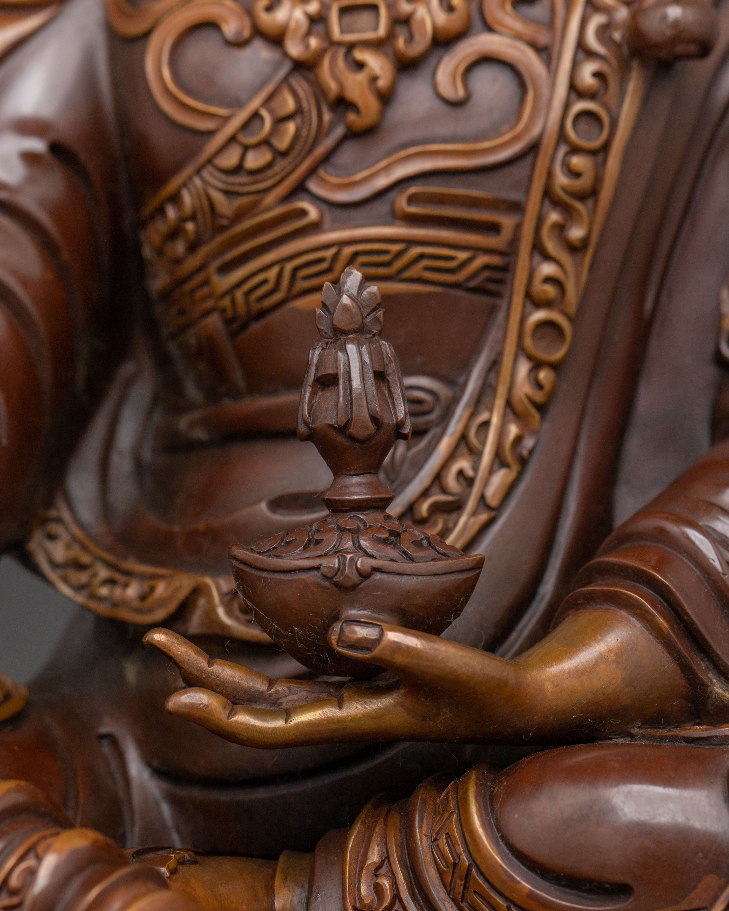 Guru Rinpoche Oxidized Copper Figurine: Buddhist Altar Decor