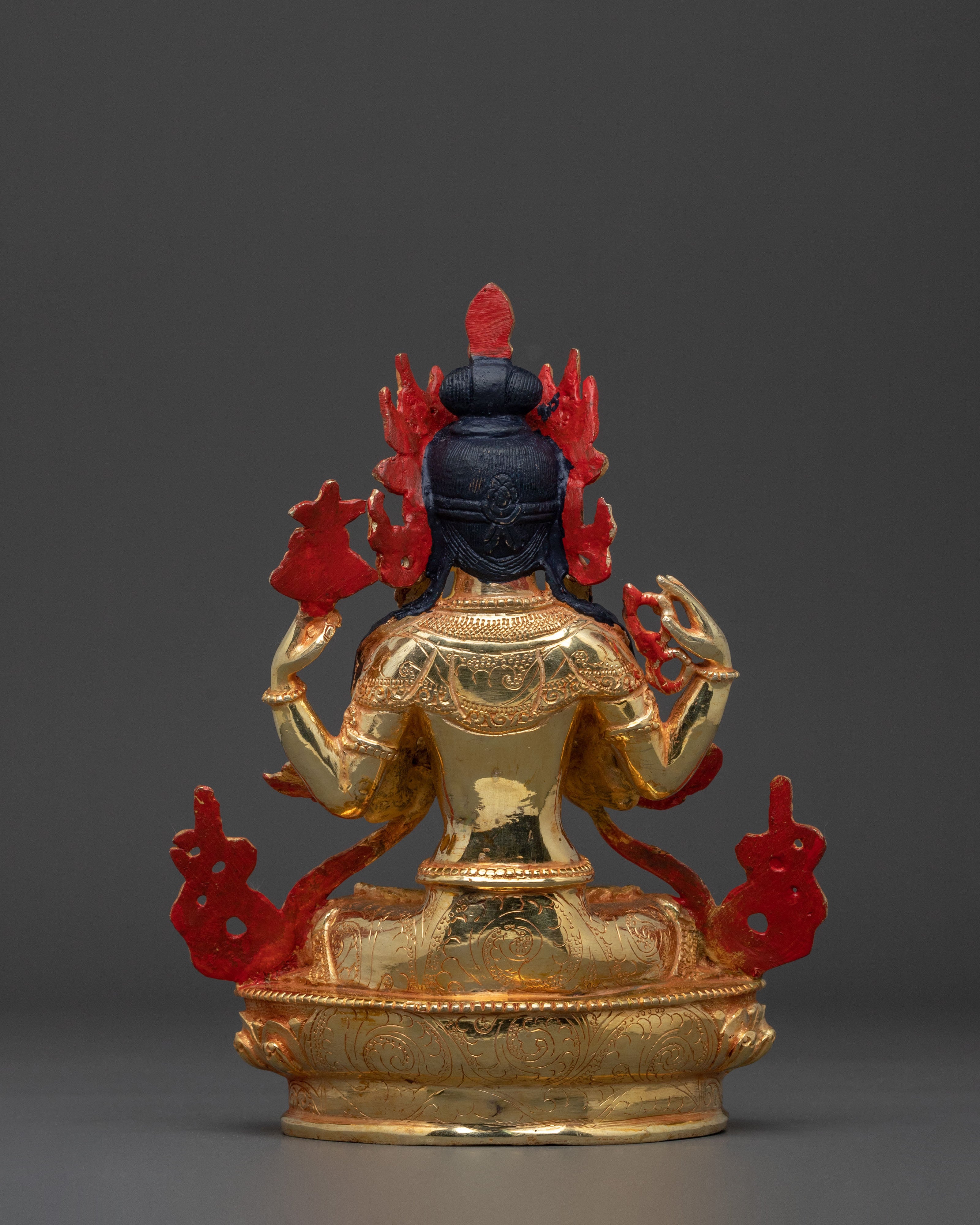 Hand Carved Chenrezig Copper Statue with 24K Gold Gilding