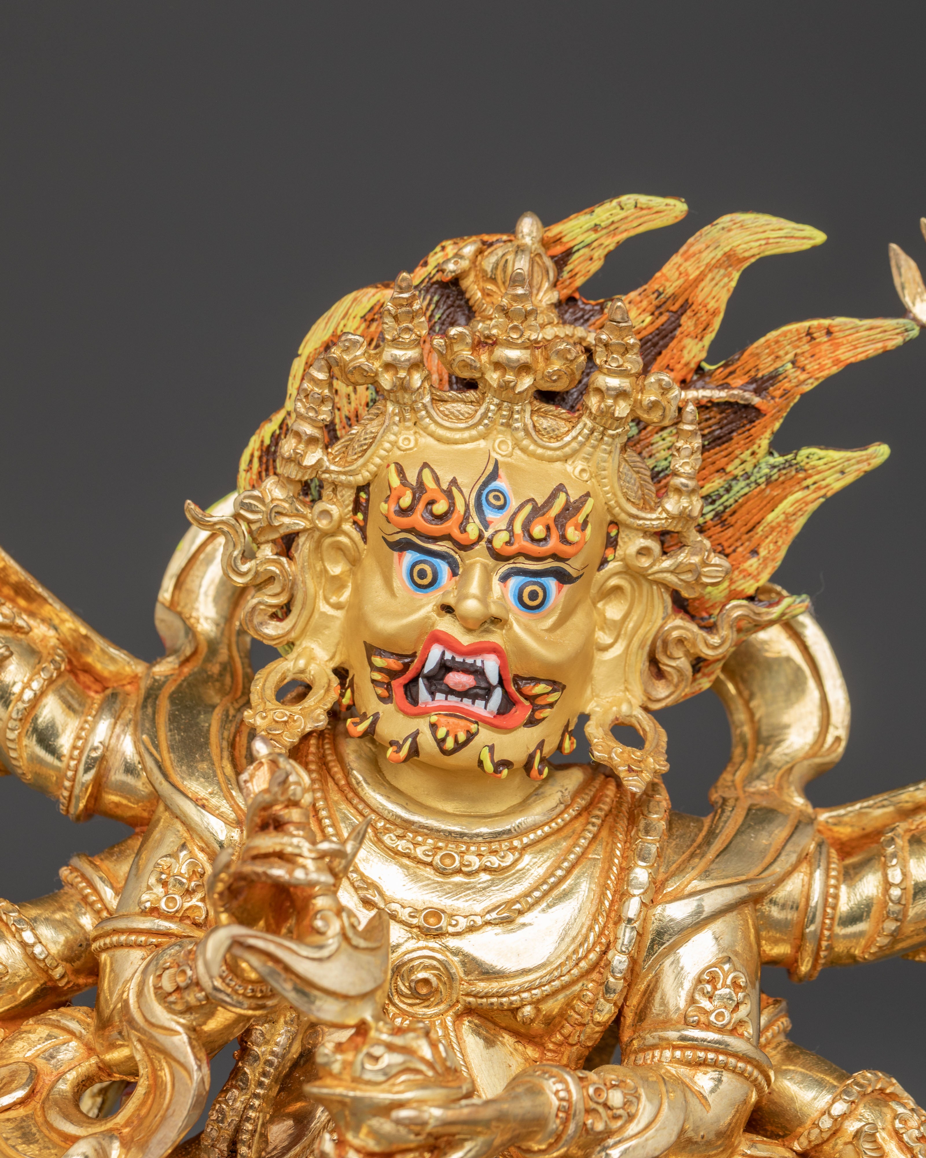 Golden Statue of Protector Six-Armed Mahakala | Wrathful Guardian