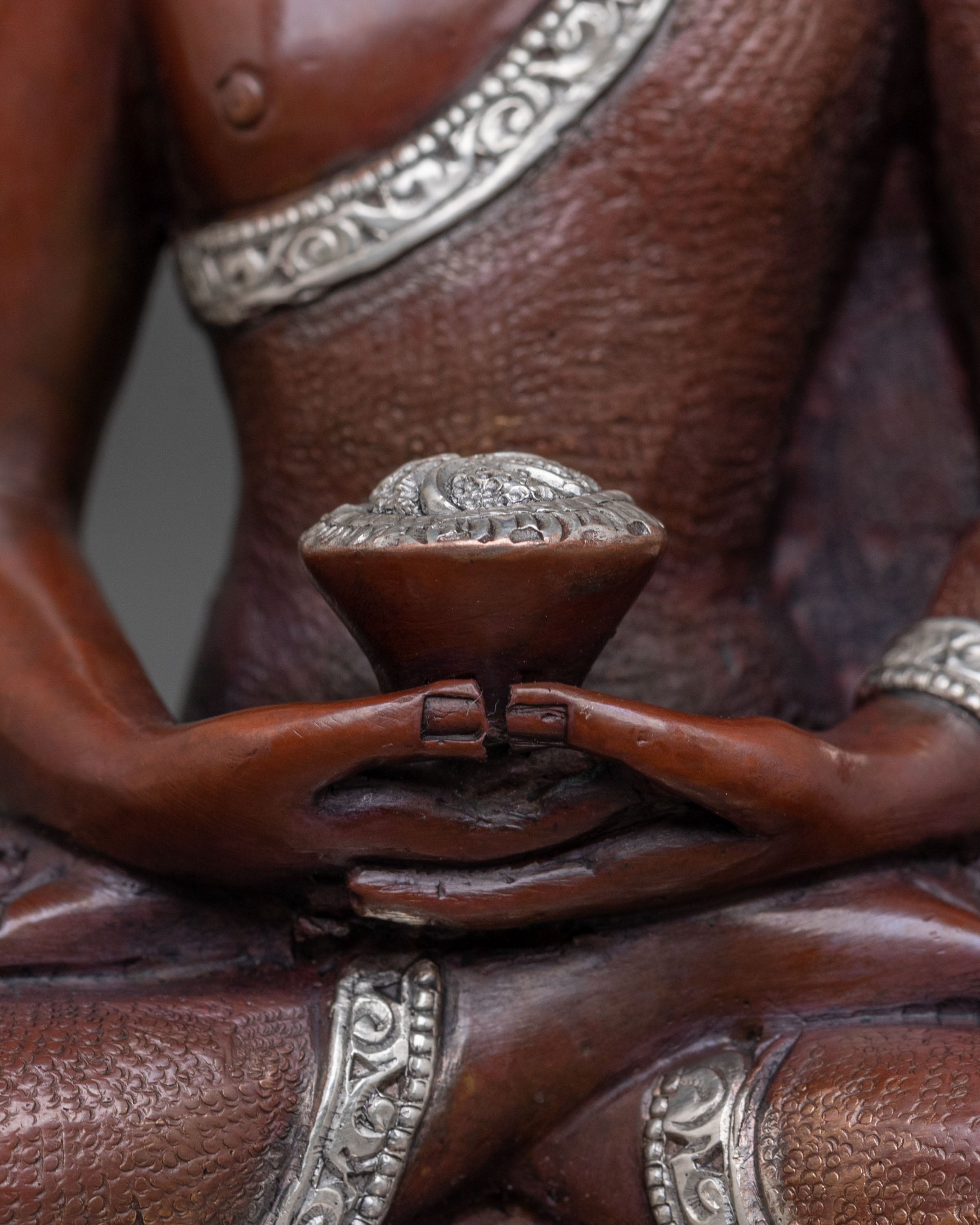 Buddhist Deity Amitabha Buddha Statue in Oxidized Silver