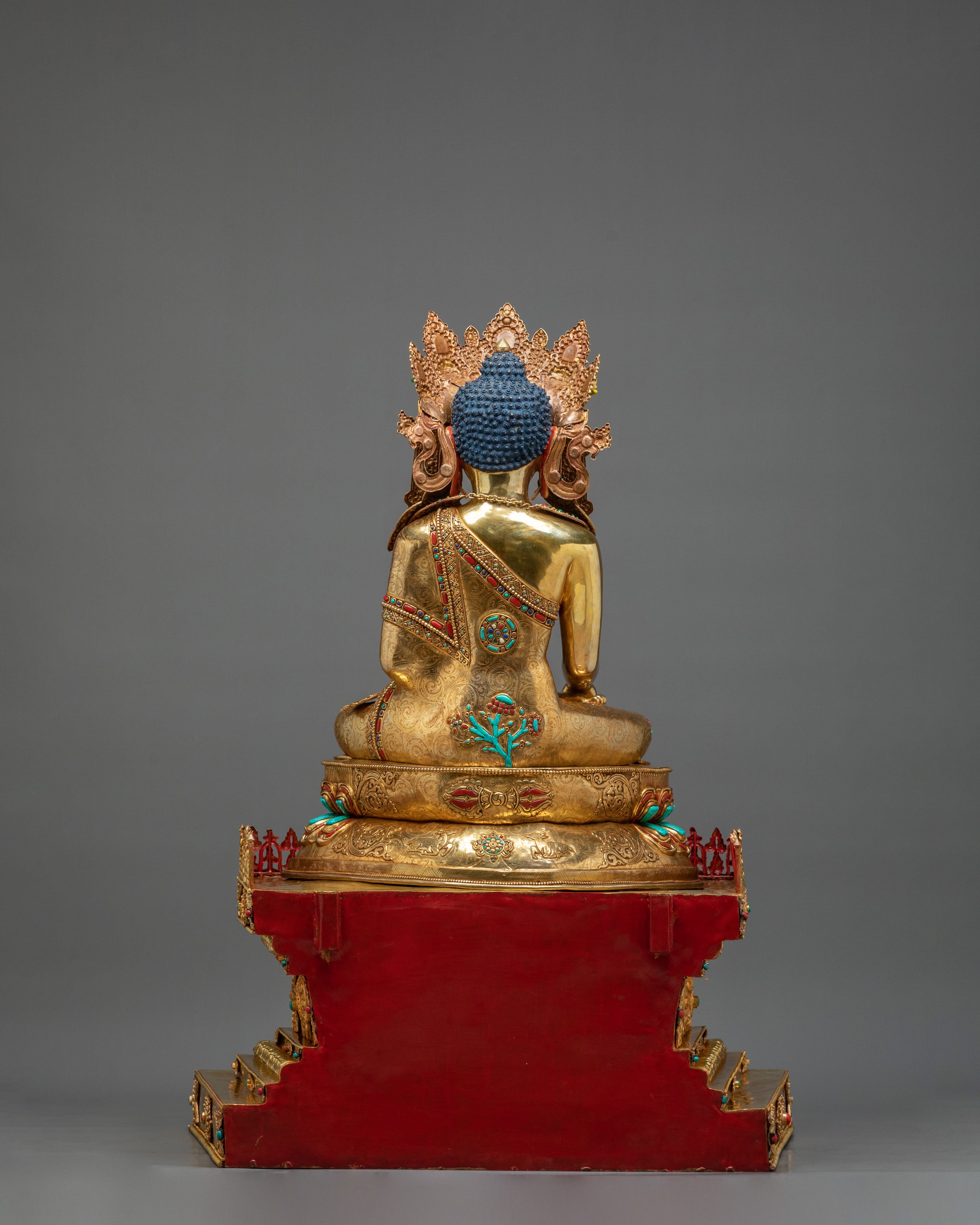 Crown Shakyamuni Buddha on Throne | Exquisite 24K Gilded Figurine